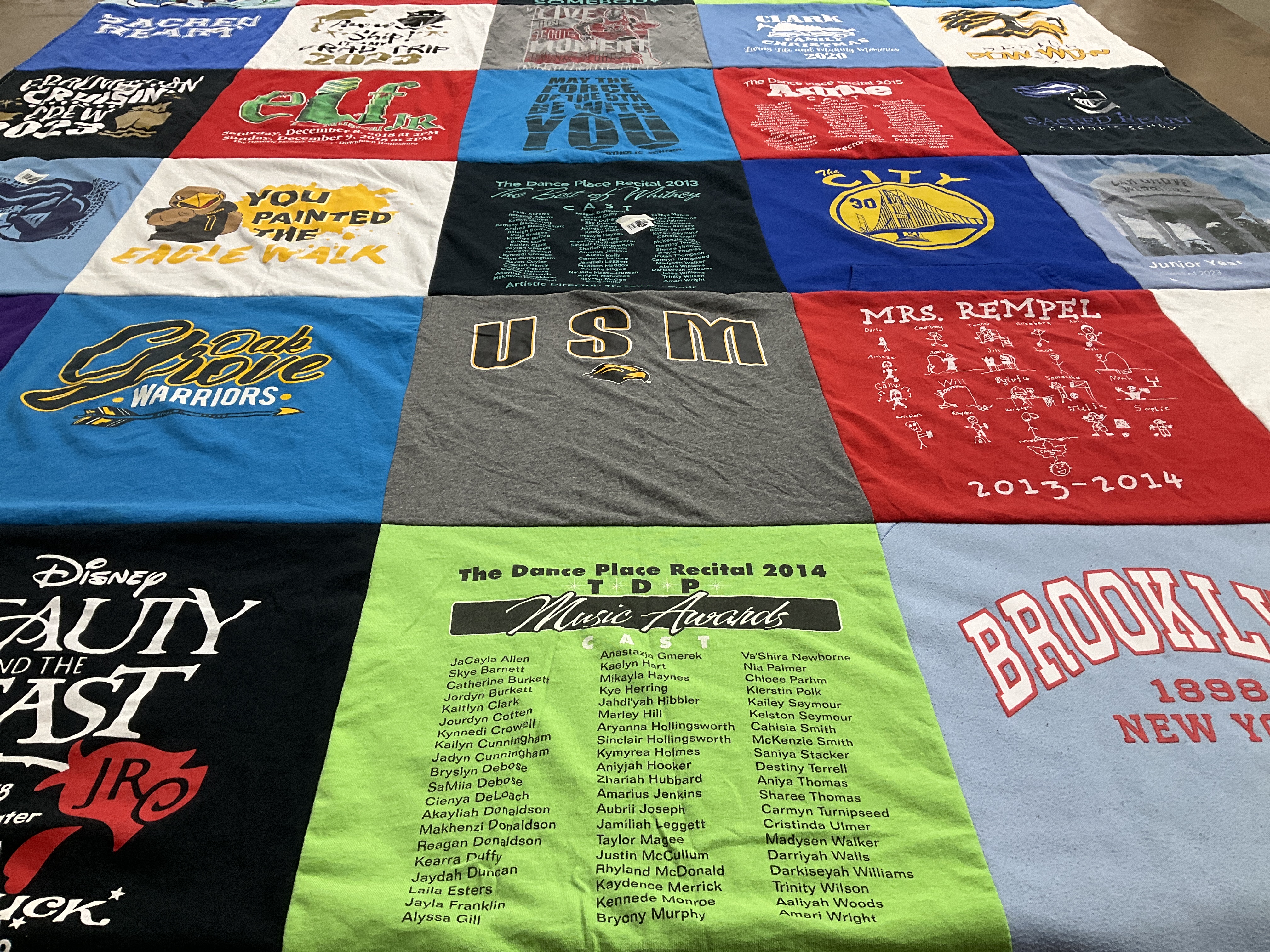 T-shirt quilt from oak grove school, university of southern maine by Francis from MS