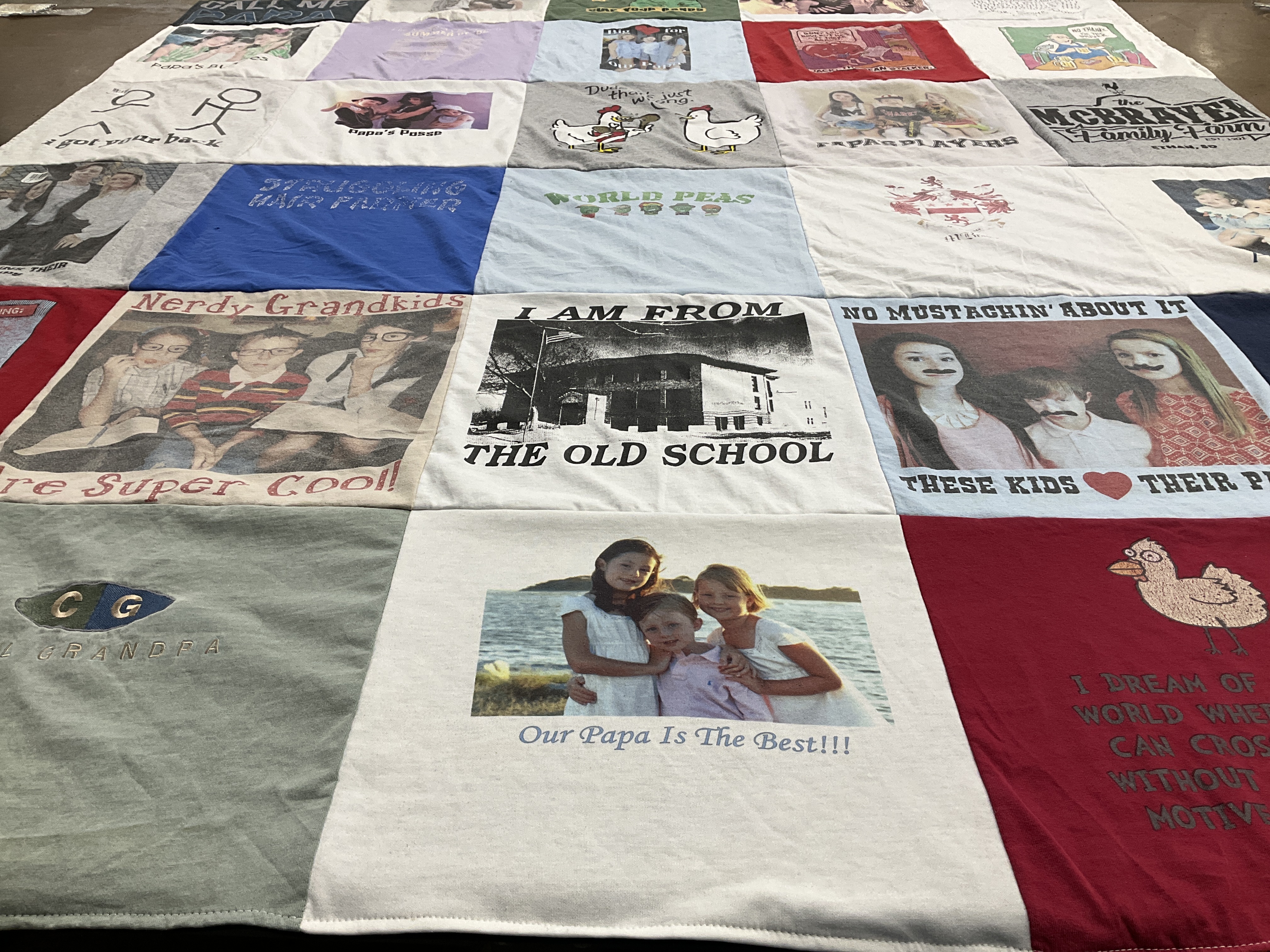 T-shirt quilt with family, nostalgia themes by Melody from GA