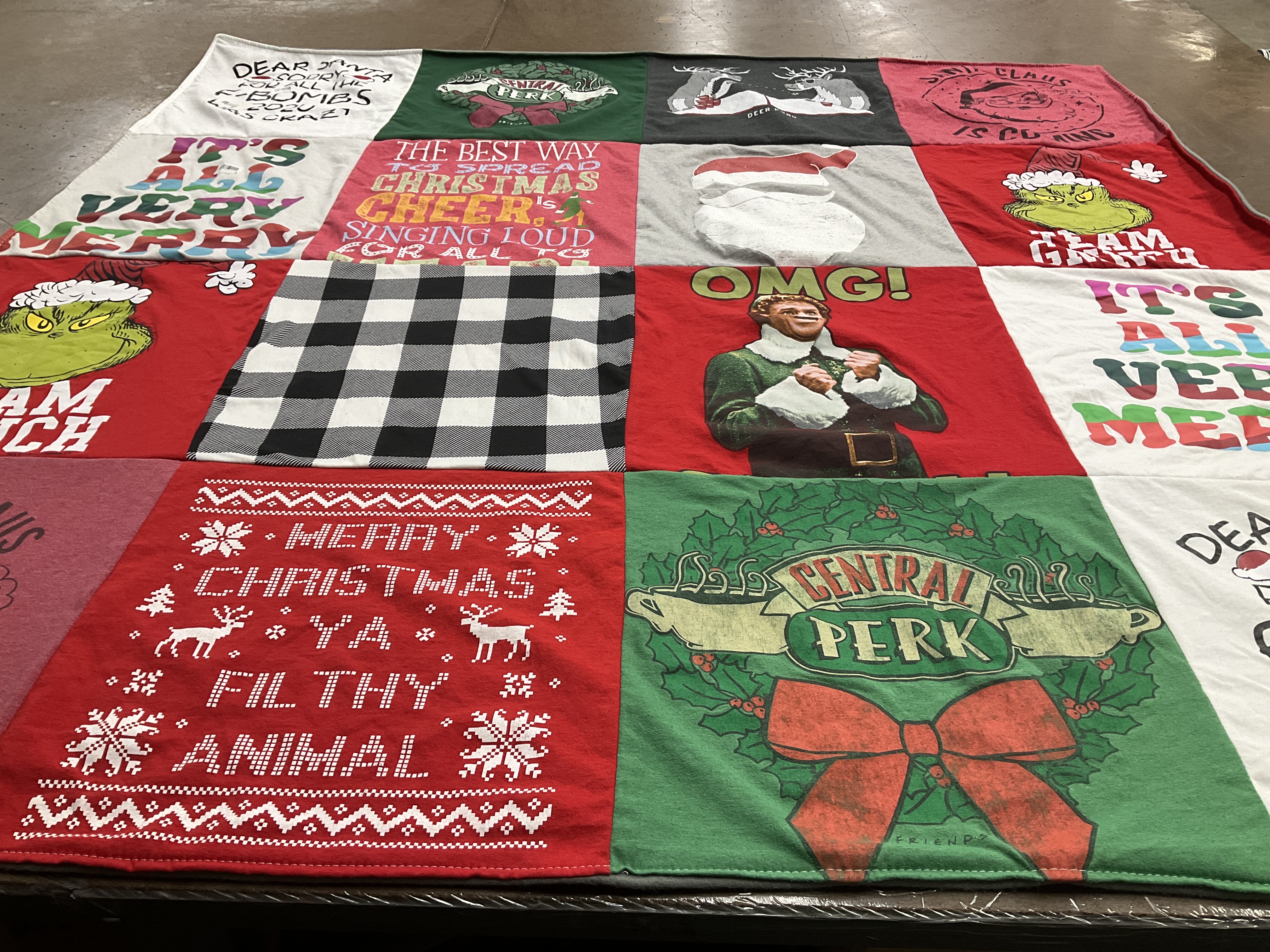 T-shirt quilt with christmas, holiday themes by Natalie from OK