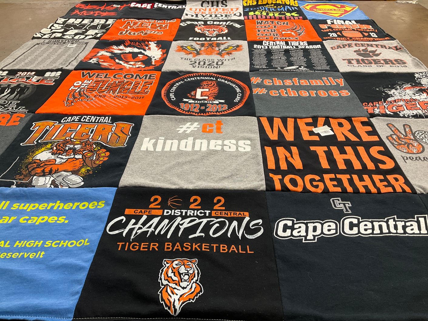 T-shirt quilt featuring cape central tigers by Amy from MO