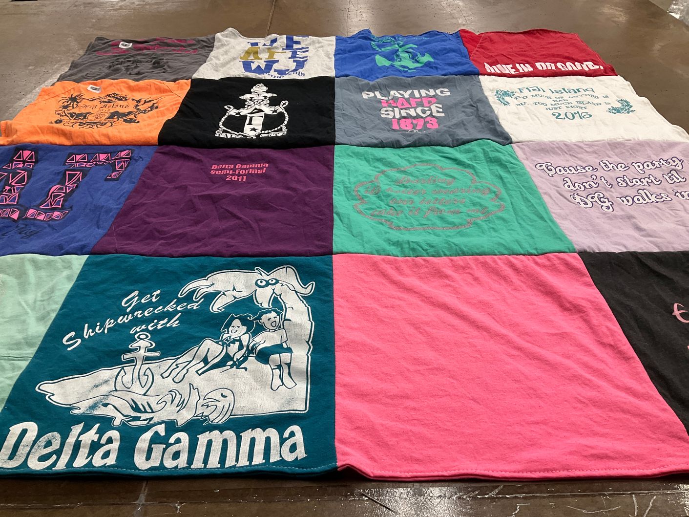 T-shirt quilt with sorority events, socializing themes by Ana from PA