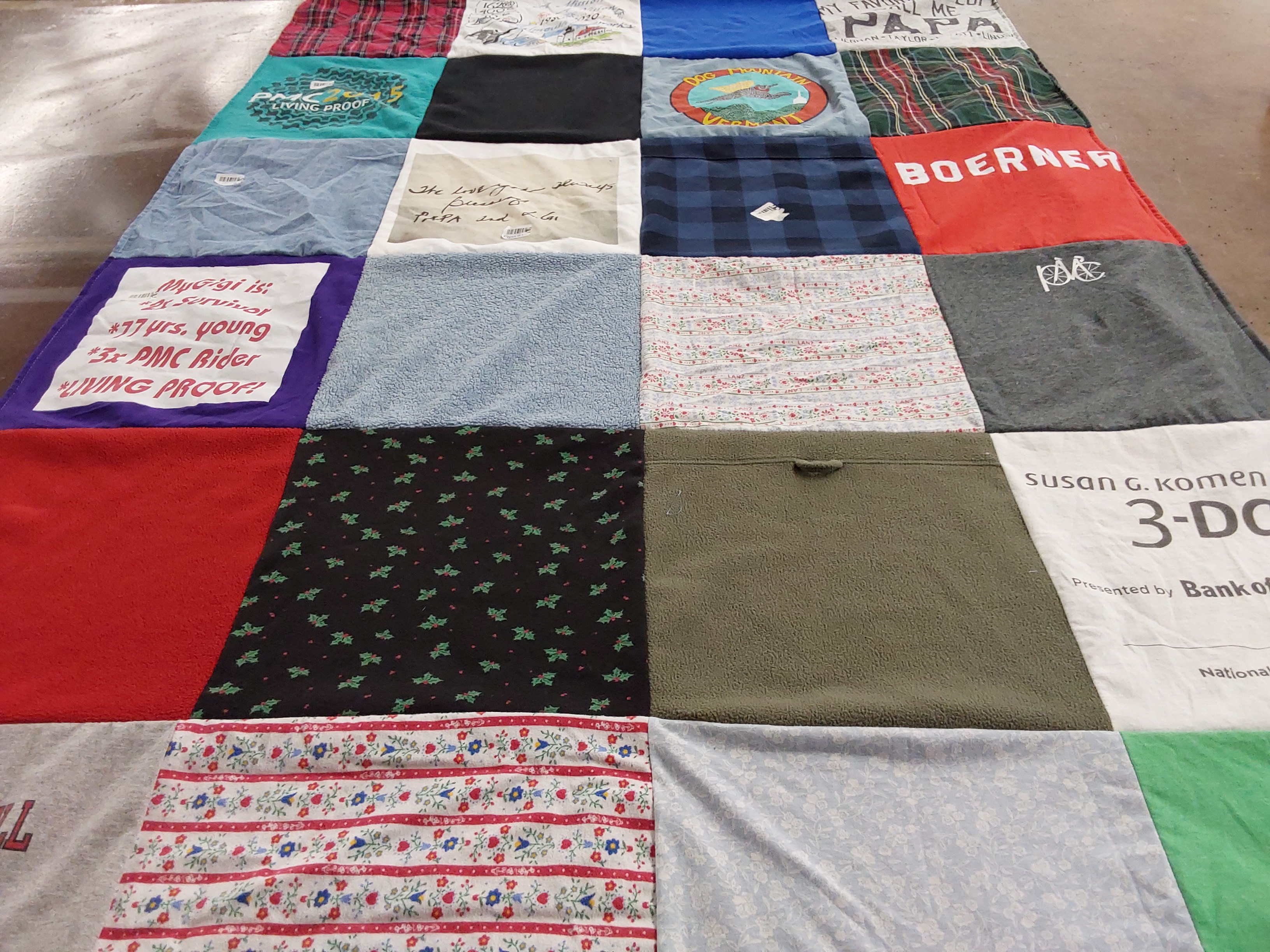 T-shirt quilt with charity, cycling themes by Heather from MA