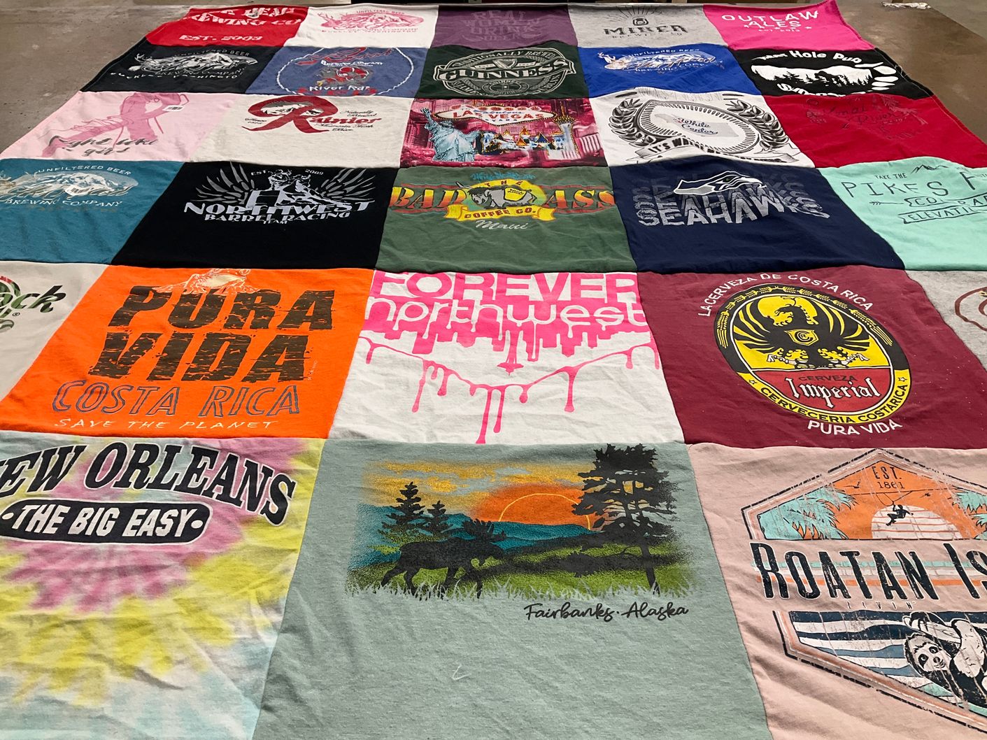 T-shirt quilt with travel, nature themes by Martha from WA