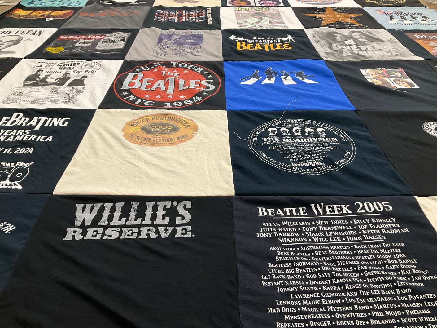 T-shirt quilt with music, beatles themes by Theresa from NY