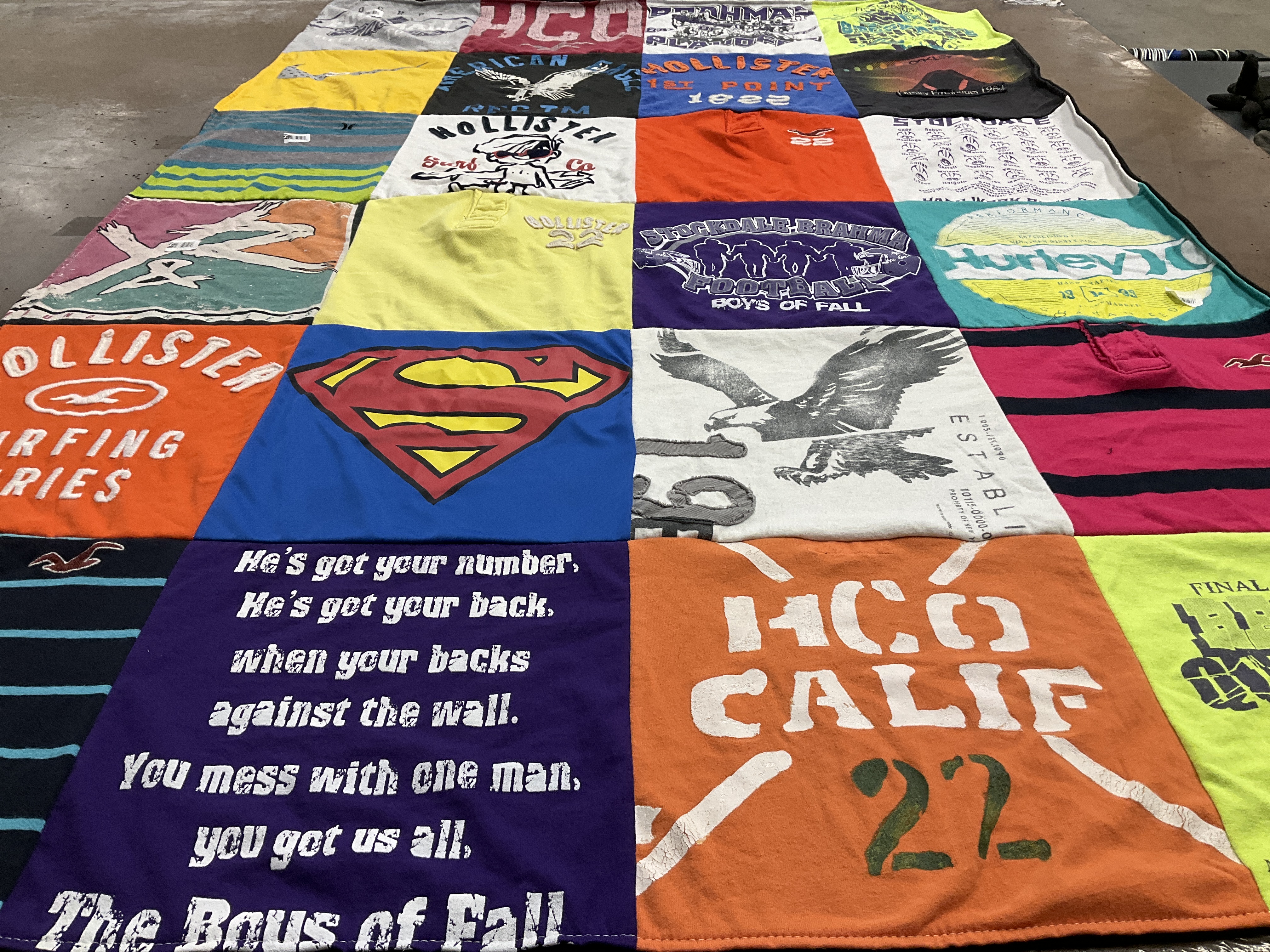 T-shirt quilt with surfing, football themes by Carolyn from TX
