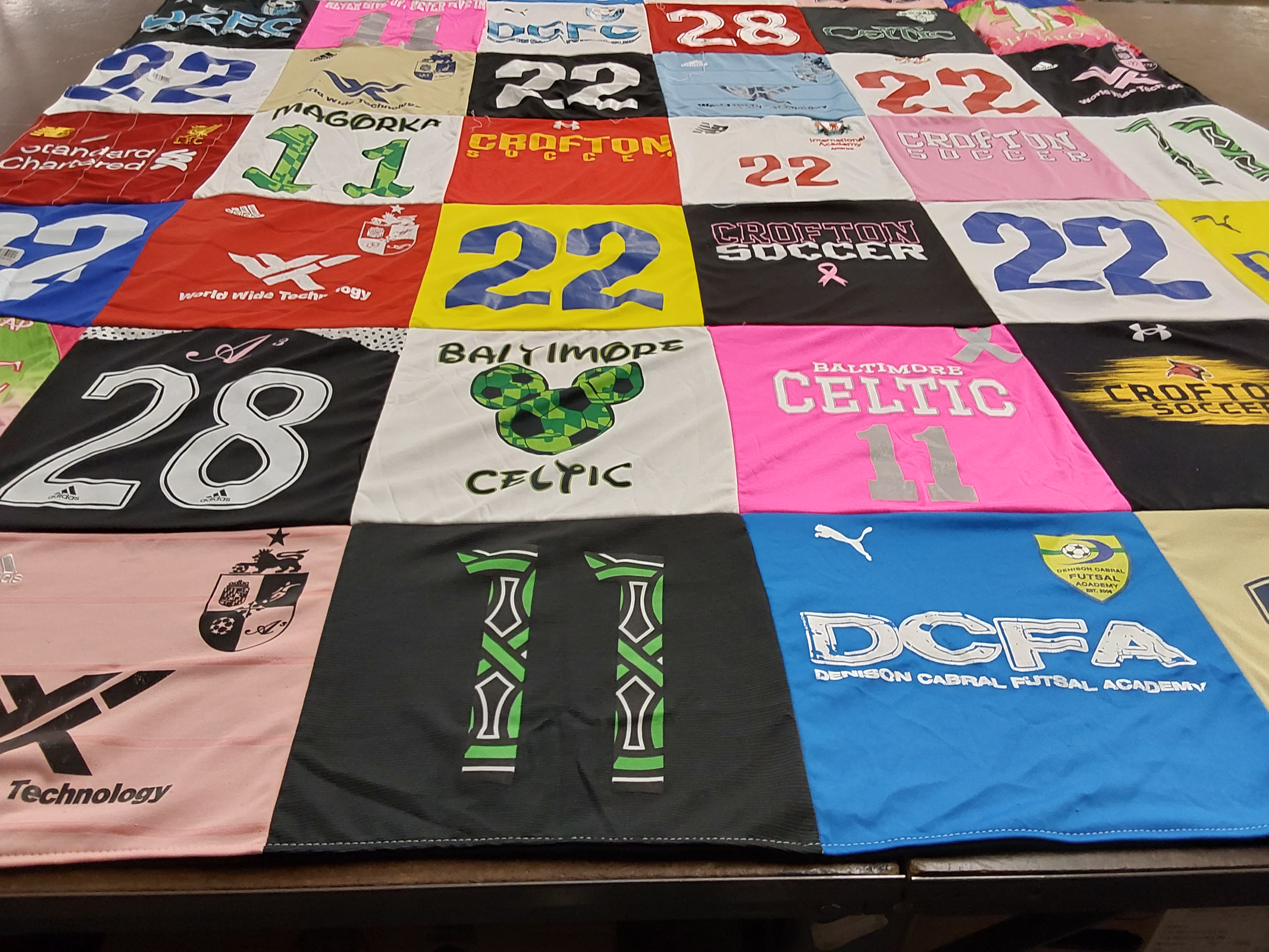 T-shirt quilt with soccer, futsal themes by Ester from MD