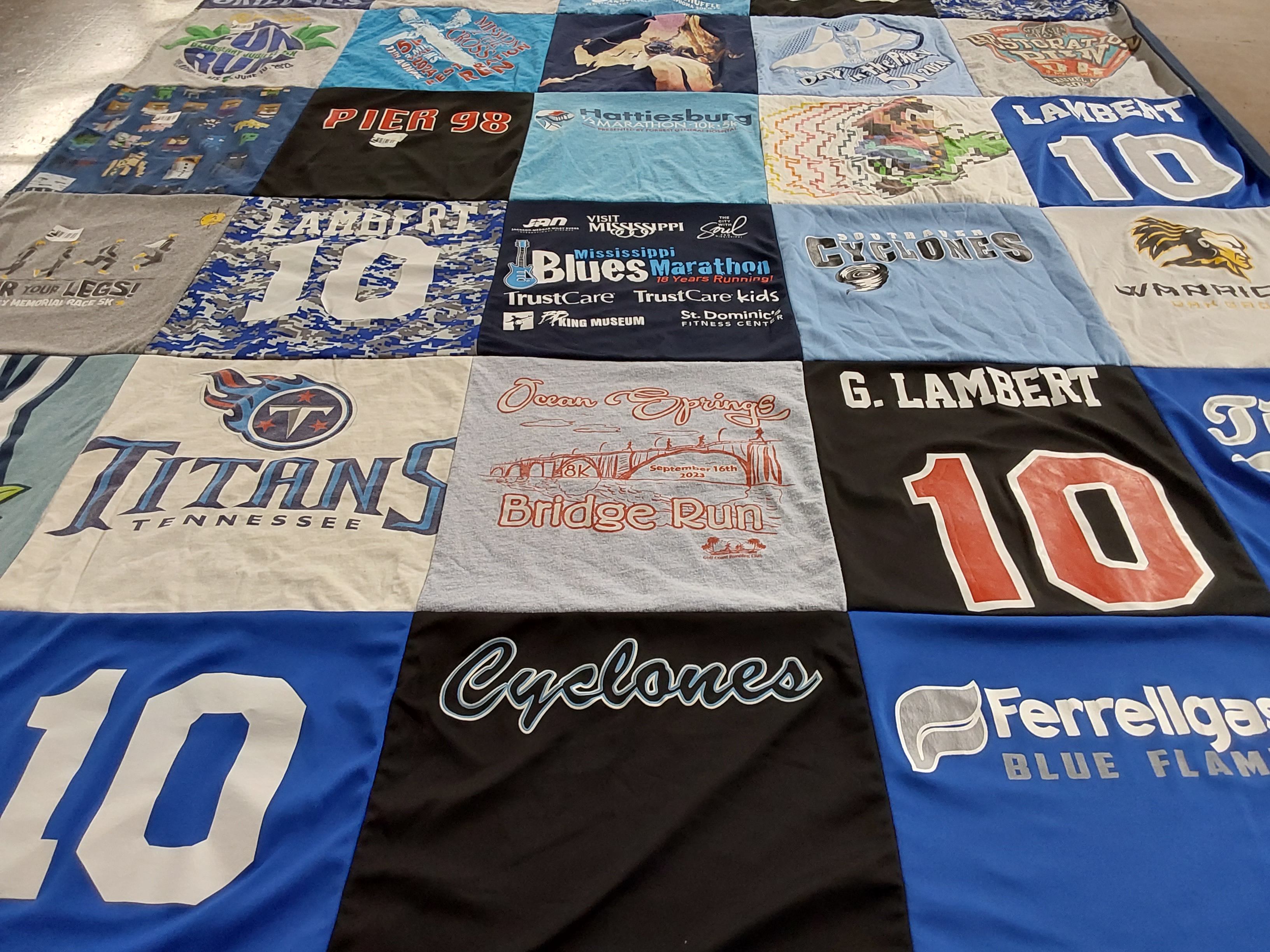 T-shirt quilt featuring tennessee titans, cyclones by Jeffrey from MS
