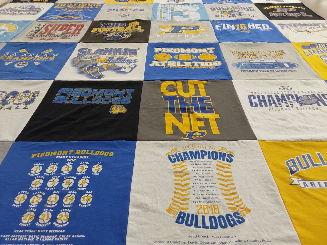 T-shirt quilt featuring piedmont bulldogs by G. Allan from AL