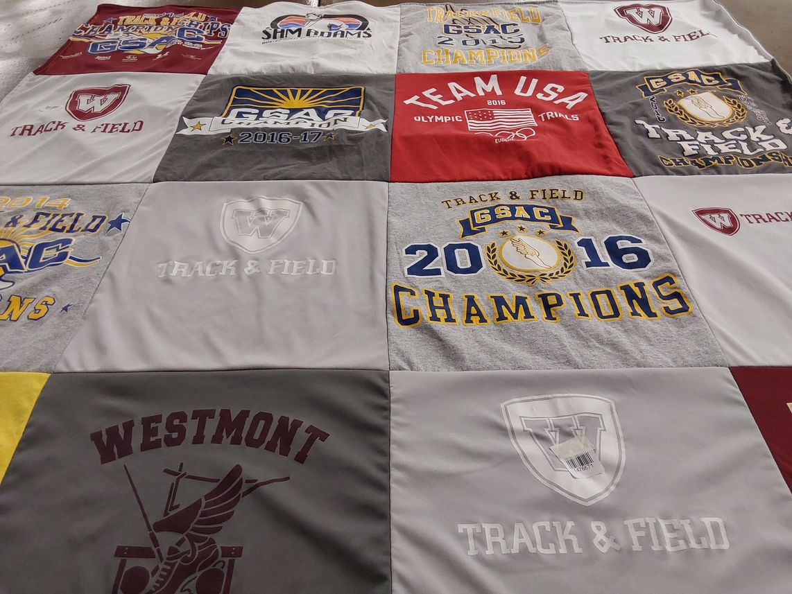 T-shirt quilt featuring track & field by Peggy from OR