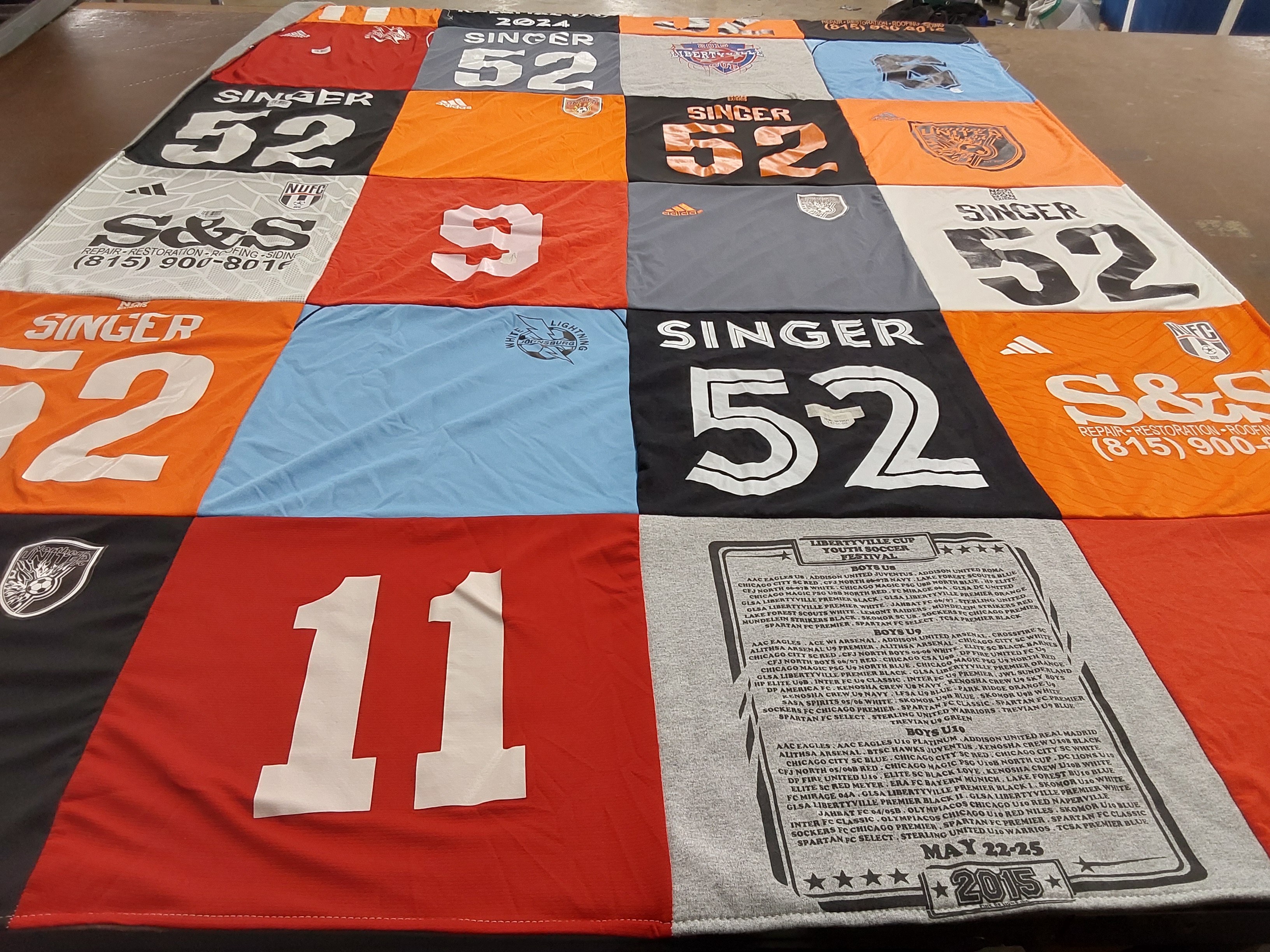 T-shirt quilt with soccer, sports themes by Tami from IL