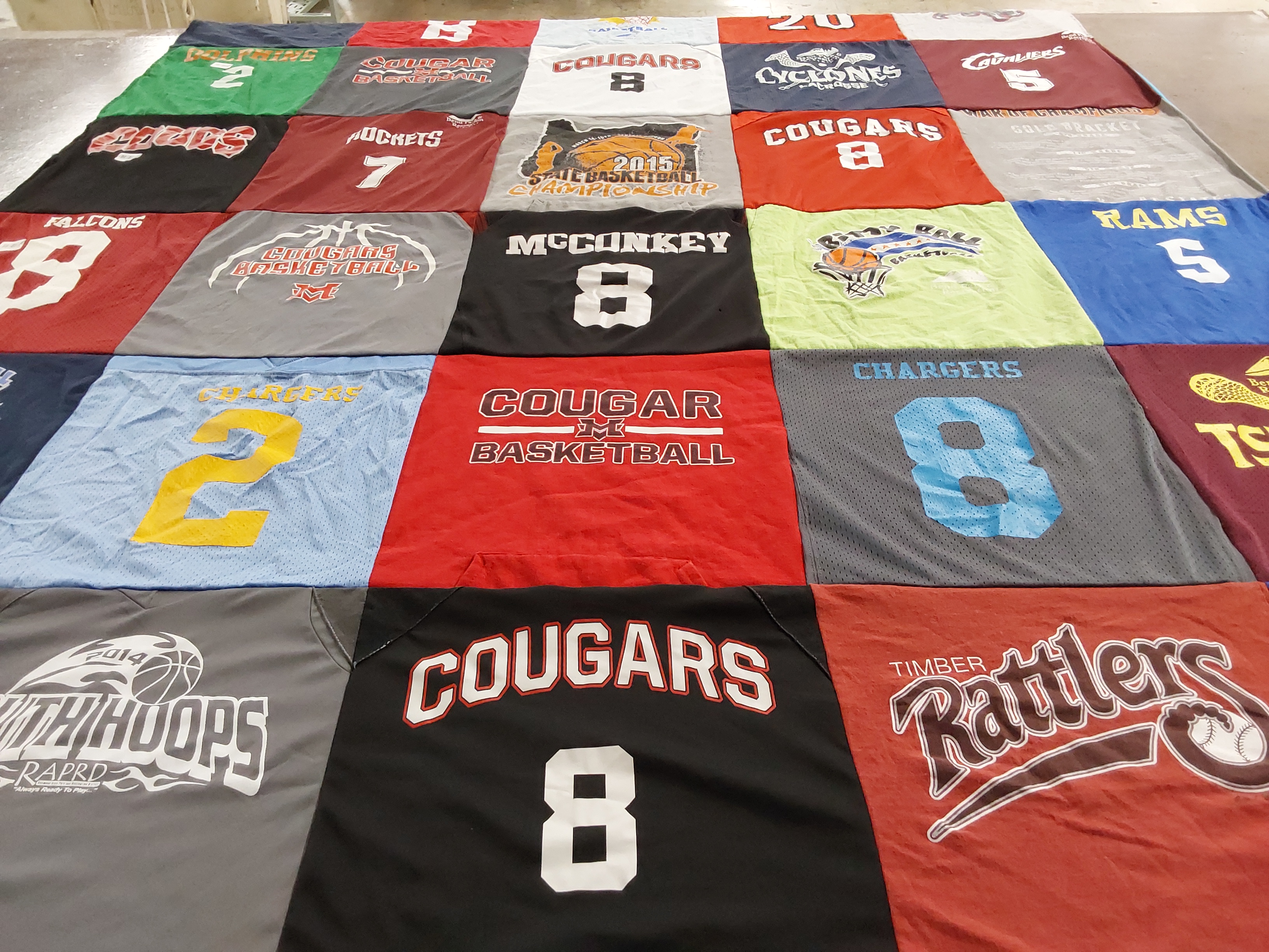 T-shirt quilt featuring cougar basketball, timber rattlers by Juli from OR