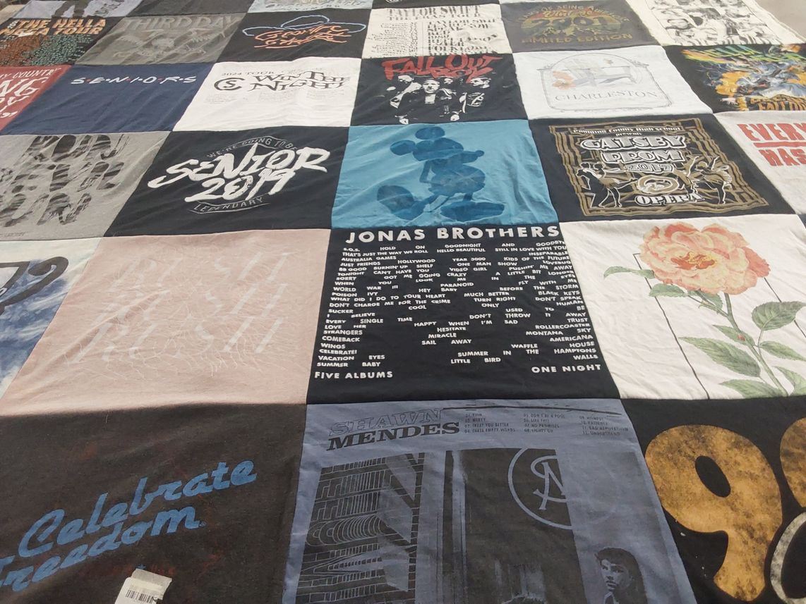 T-shirt quilt with music, graduation themes by Alexis from GA