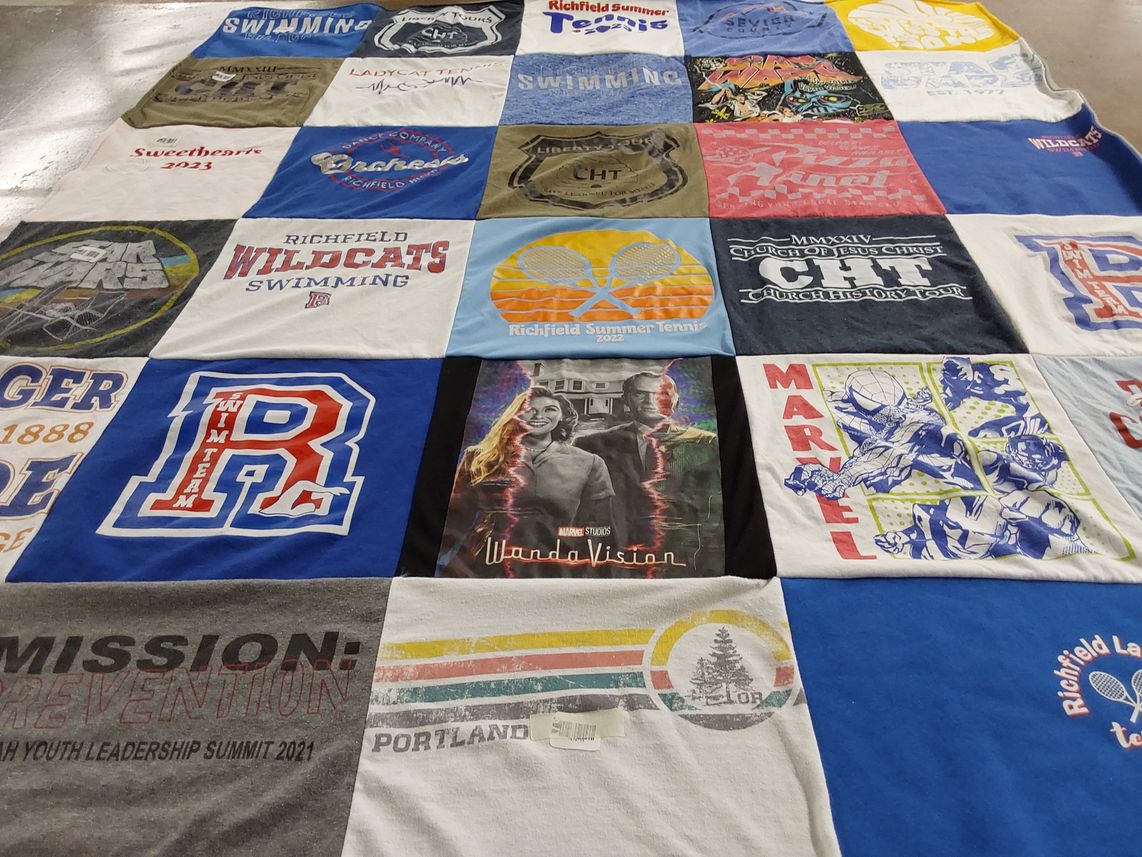 T-shirt quilt featuring richfield wildcats swimming, richfield summer tennis by Dana from UT