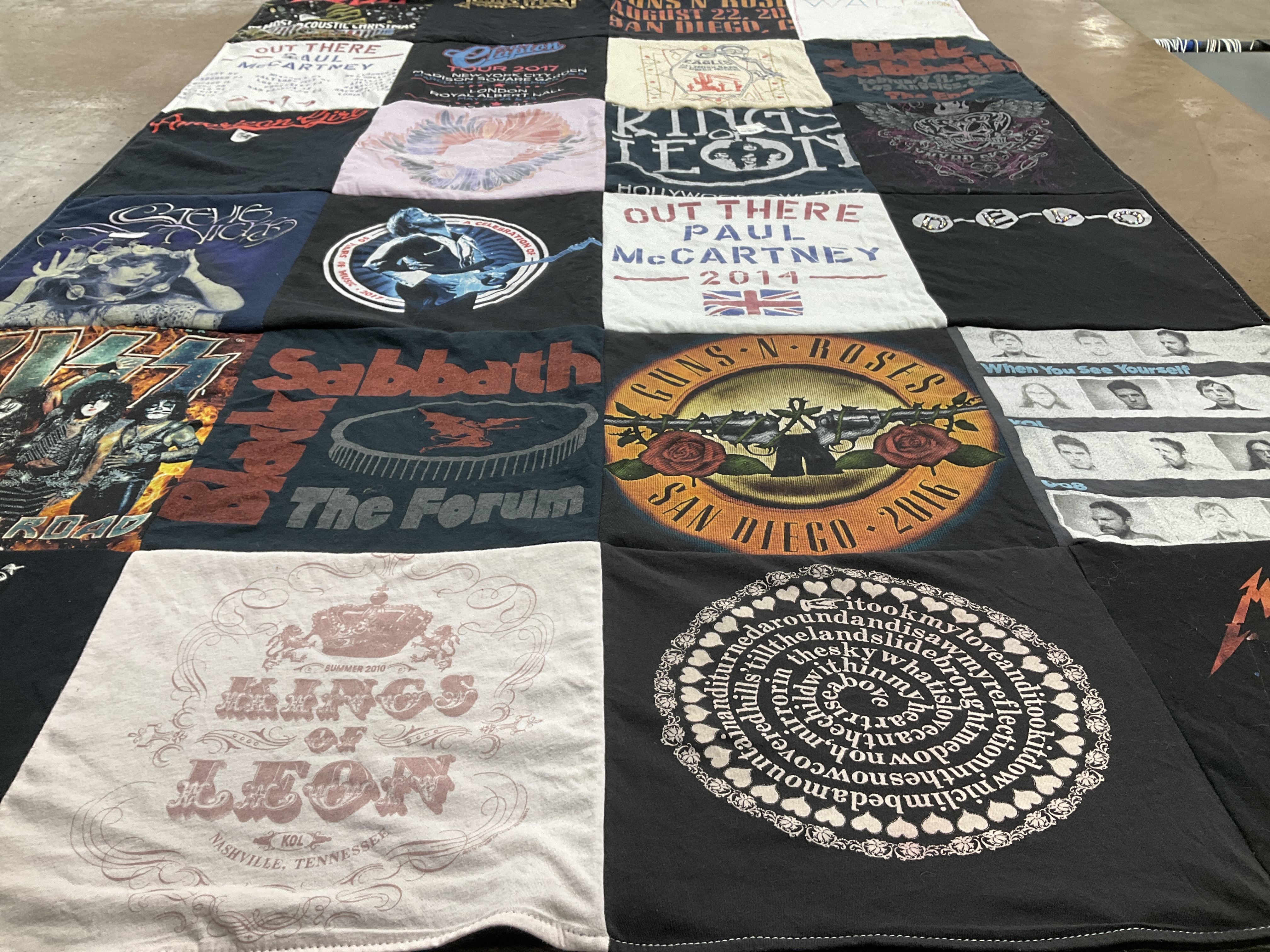 T-shirt quilt with music, bands themes by Sarah from CA
