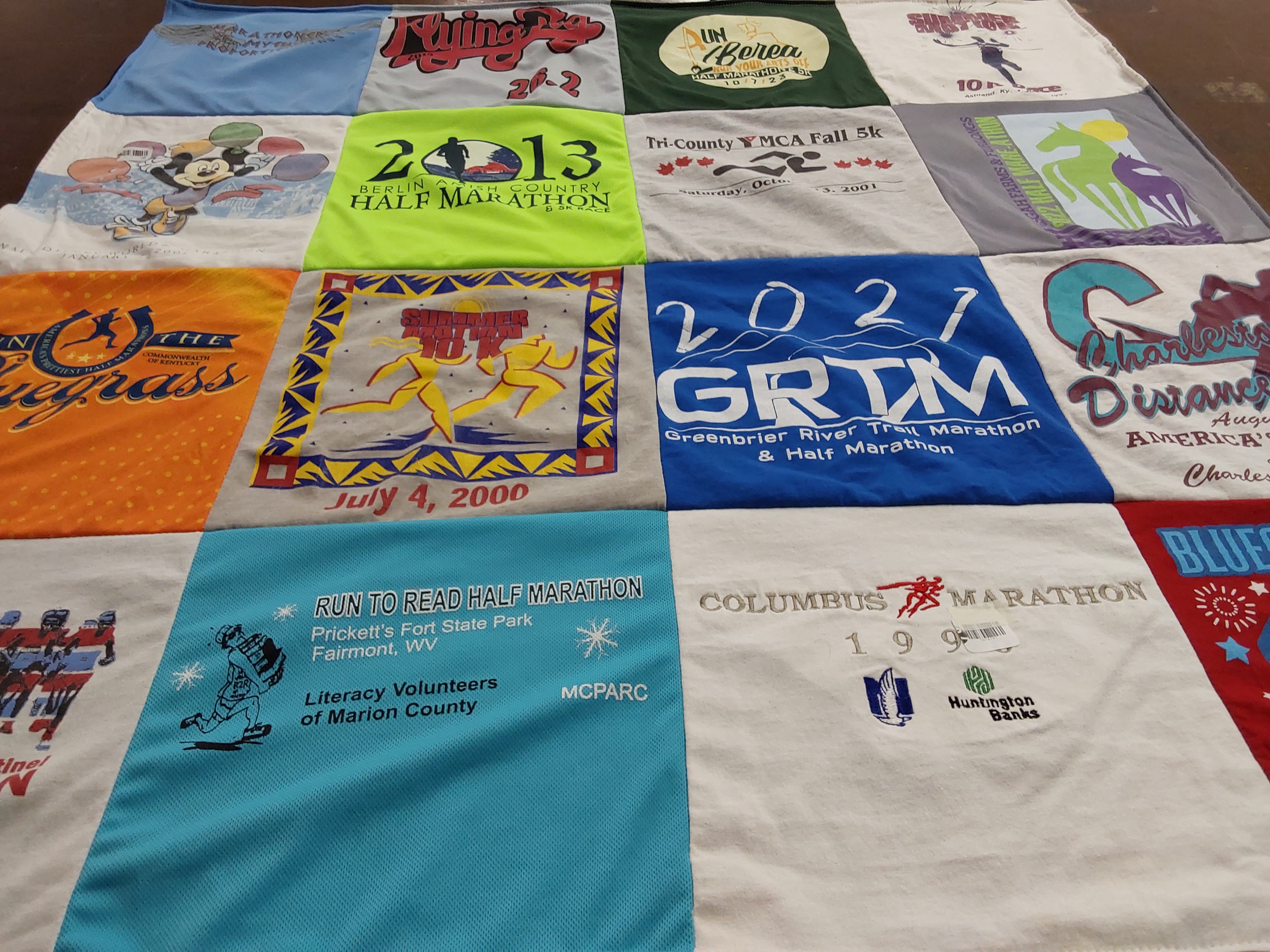 T-shirt quilt with running, marathons themes by Joy from WV