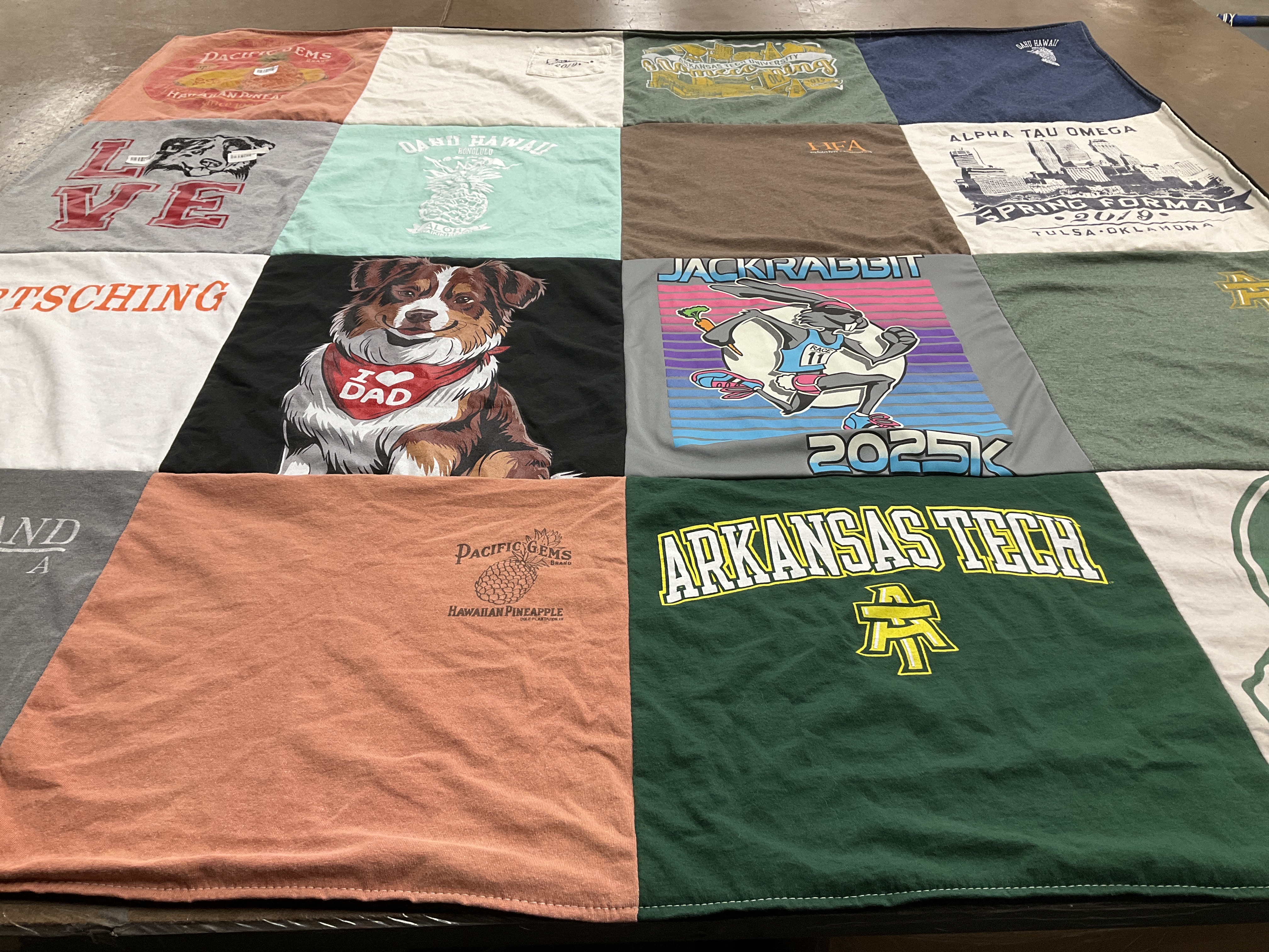 T-shirt quilt featuring jackrabbit university by Kennedy from AR