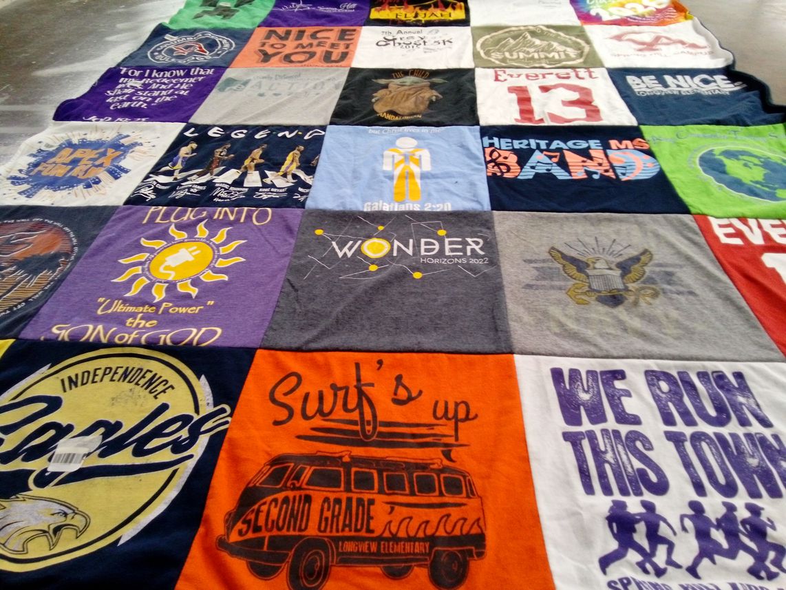 T-shirt quilt from longview elementary school, independence high school by Linda from TN