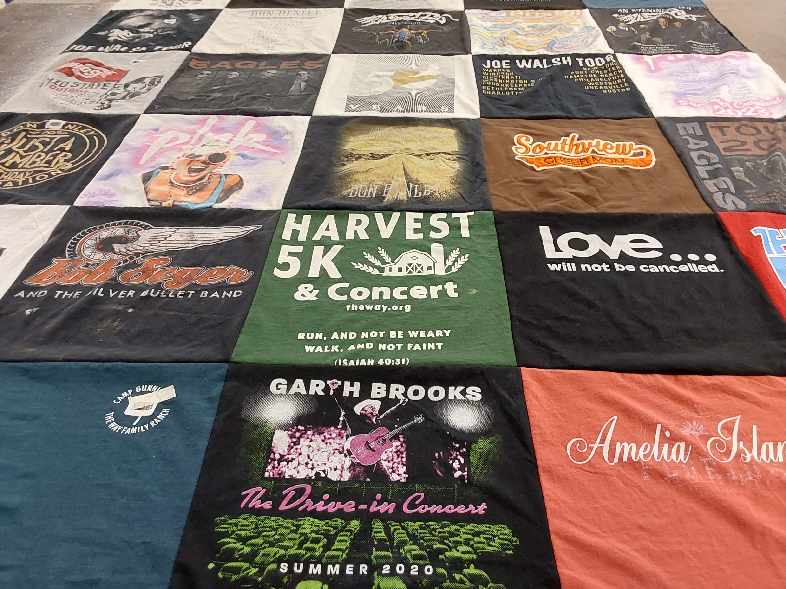 T-shirt quilt with music, charity themes by Barbara from OH