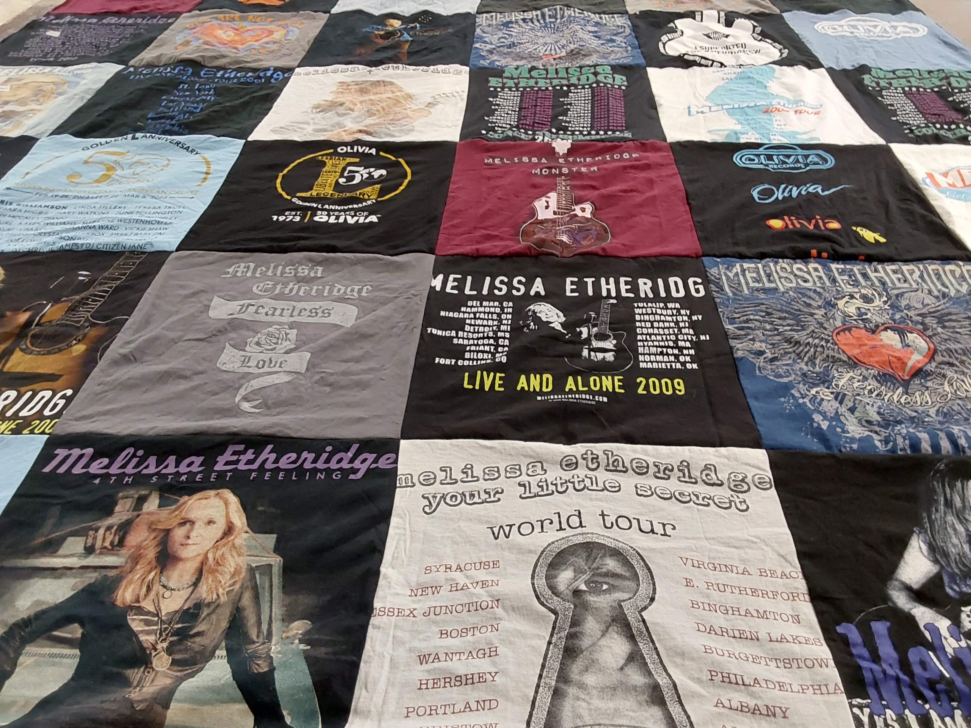 T-shirt quilt with music, concerts themes by Julia from NY