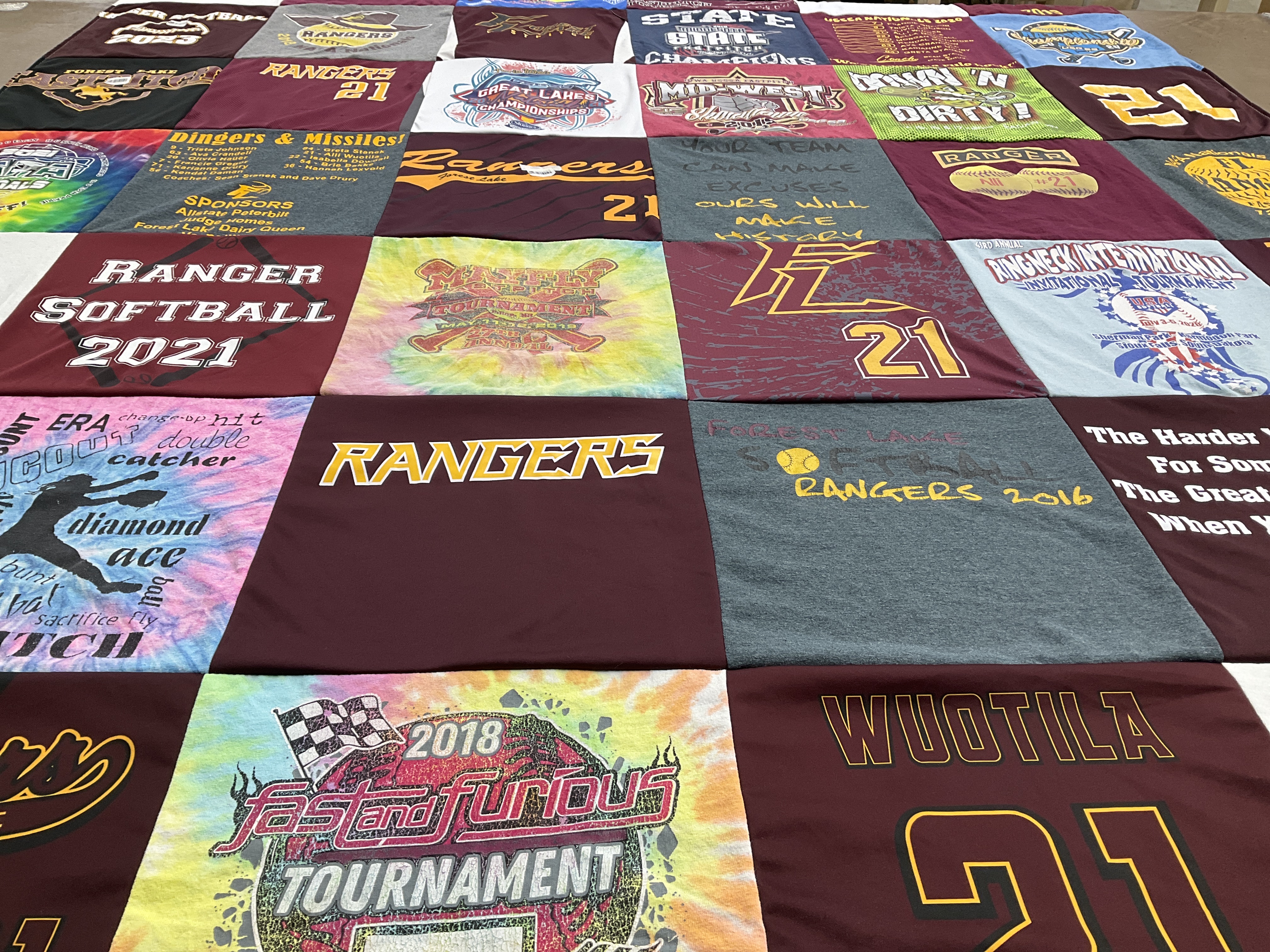 T-shirt quilt featuring forest lake rangers by Karen from MN