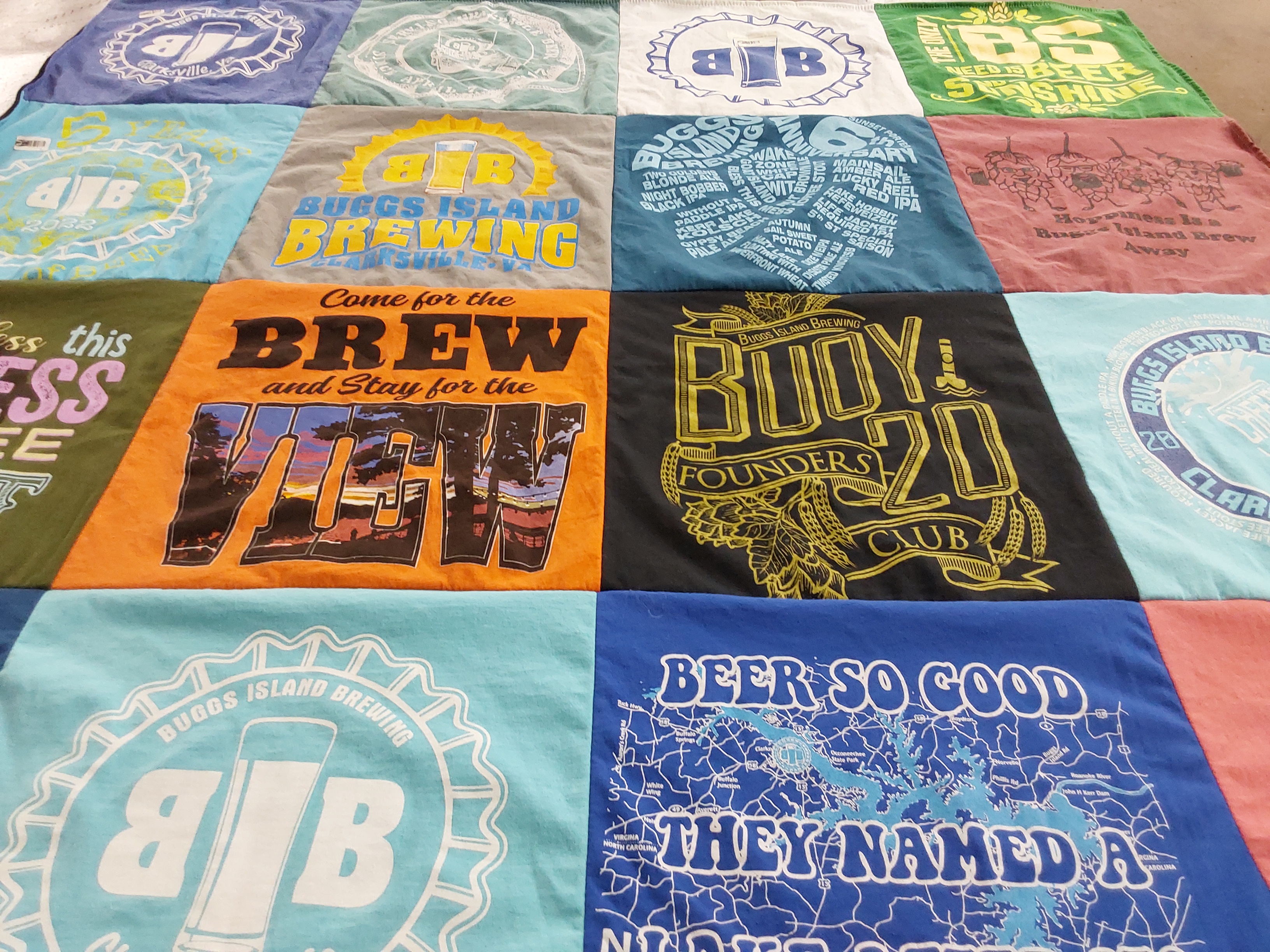 T-shirt quilt with craft beer, brewing themes by Lisa from VA
