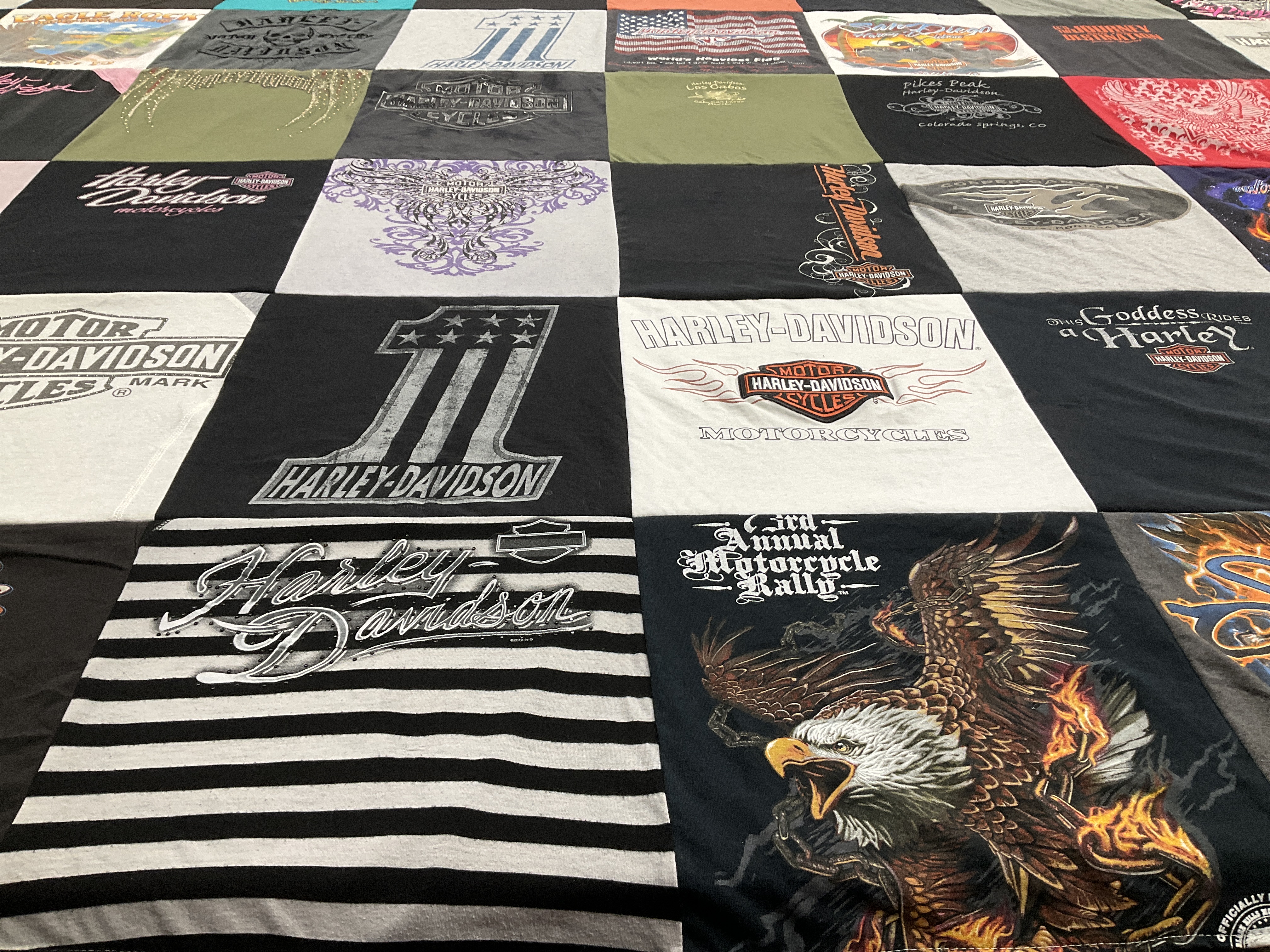 T-shirt quilt with motorcycles, biking themes by Jeffrey from UT