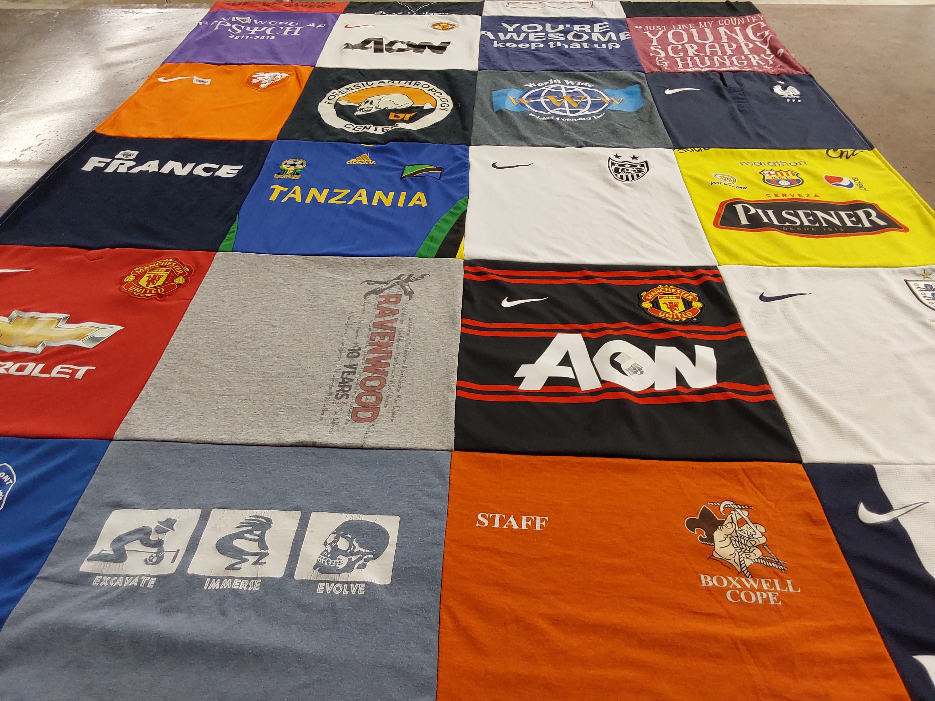 T-shirt quilt featuring manchester united football club, usa national soccer team by Jennie from TN