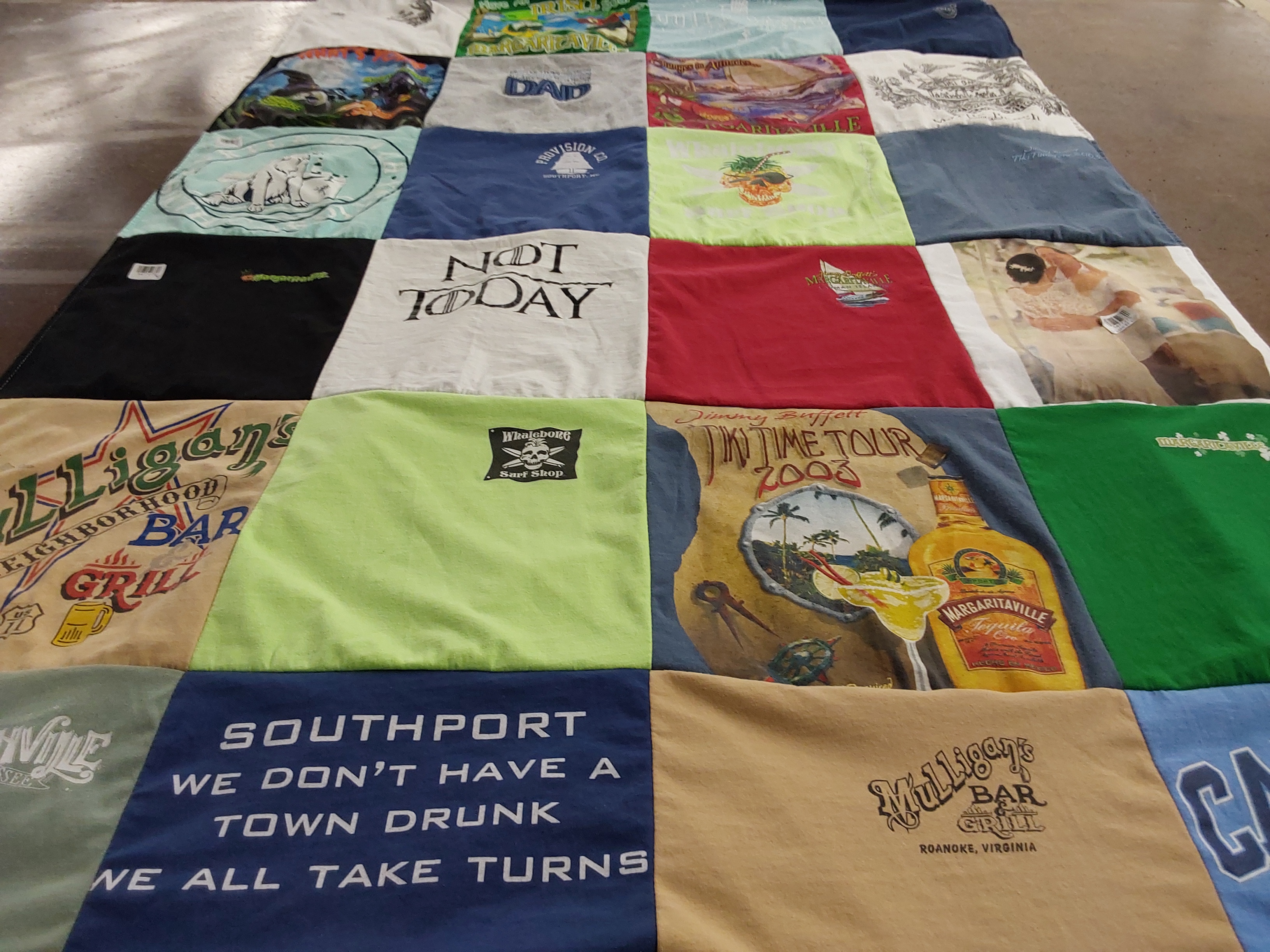 T-shirt quilt with beach, bar themes by vickie from NC