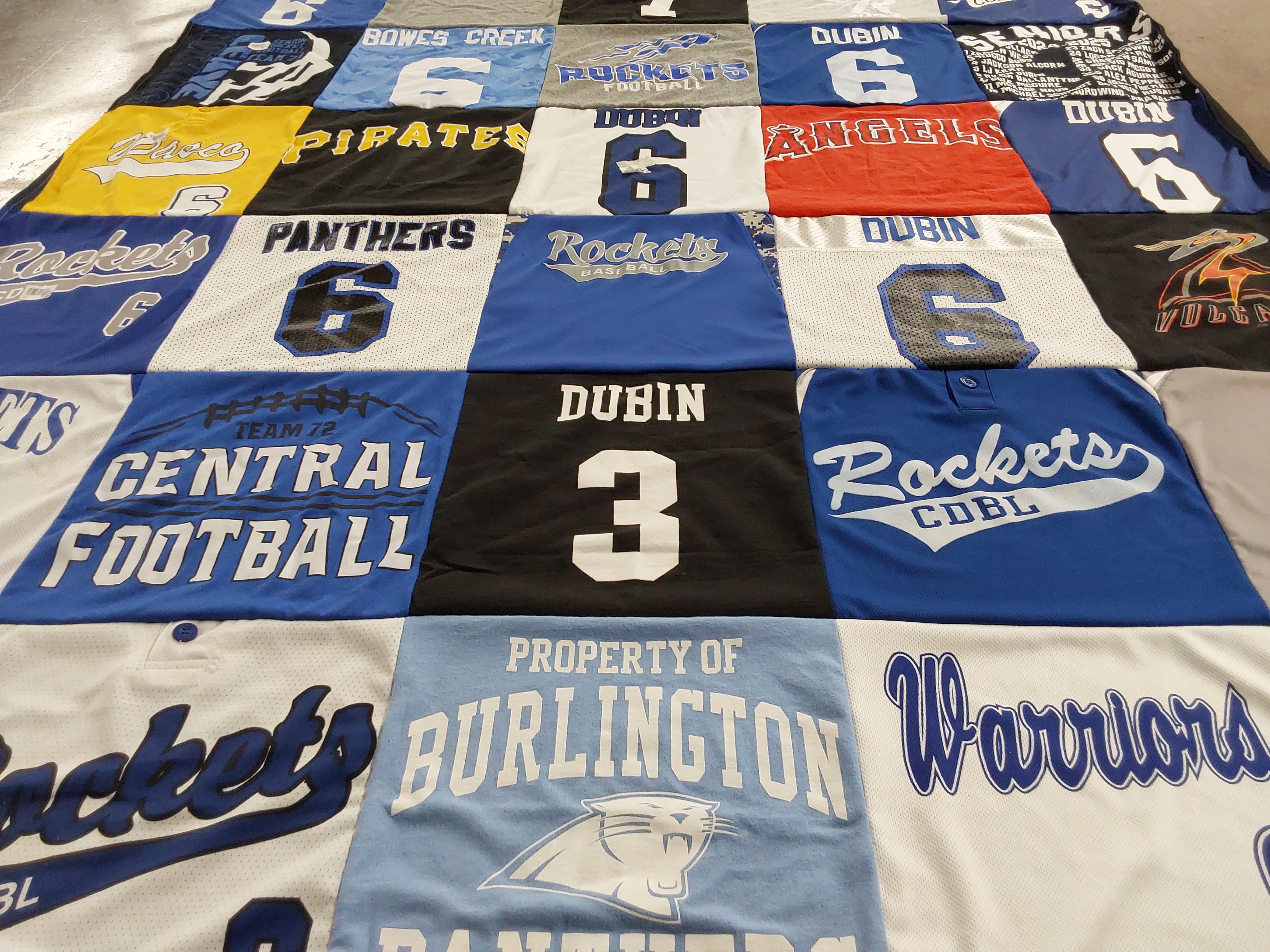 T-shirt quilt featuring rockets, panthers by Cynthia from IL