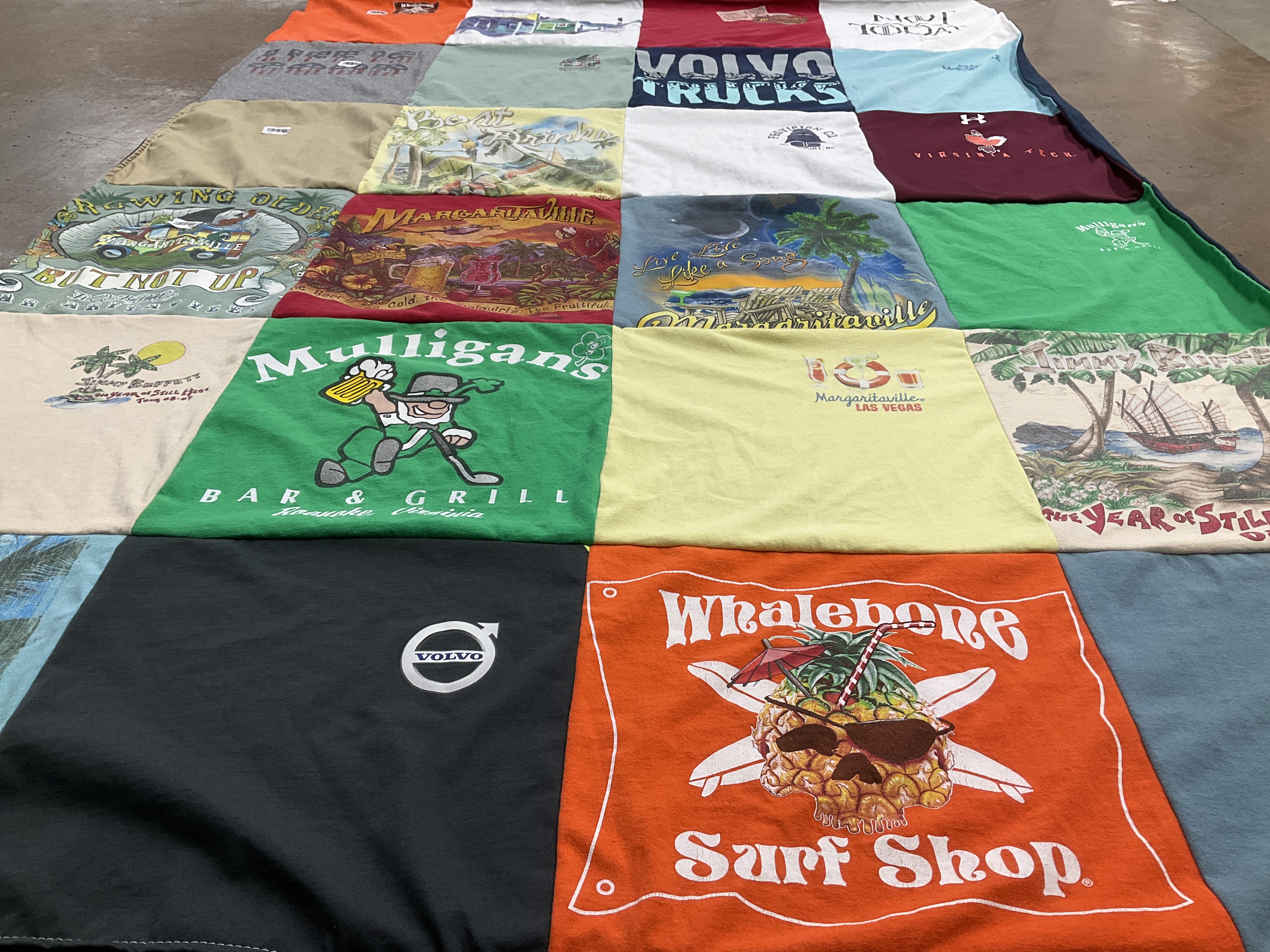 T-shirt quilt with beach, surfing themes by vickie from NC