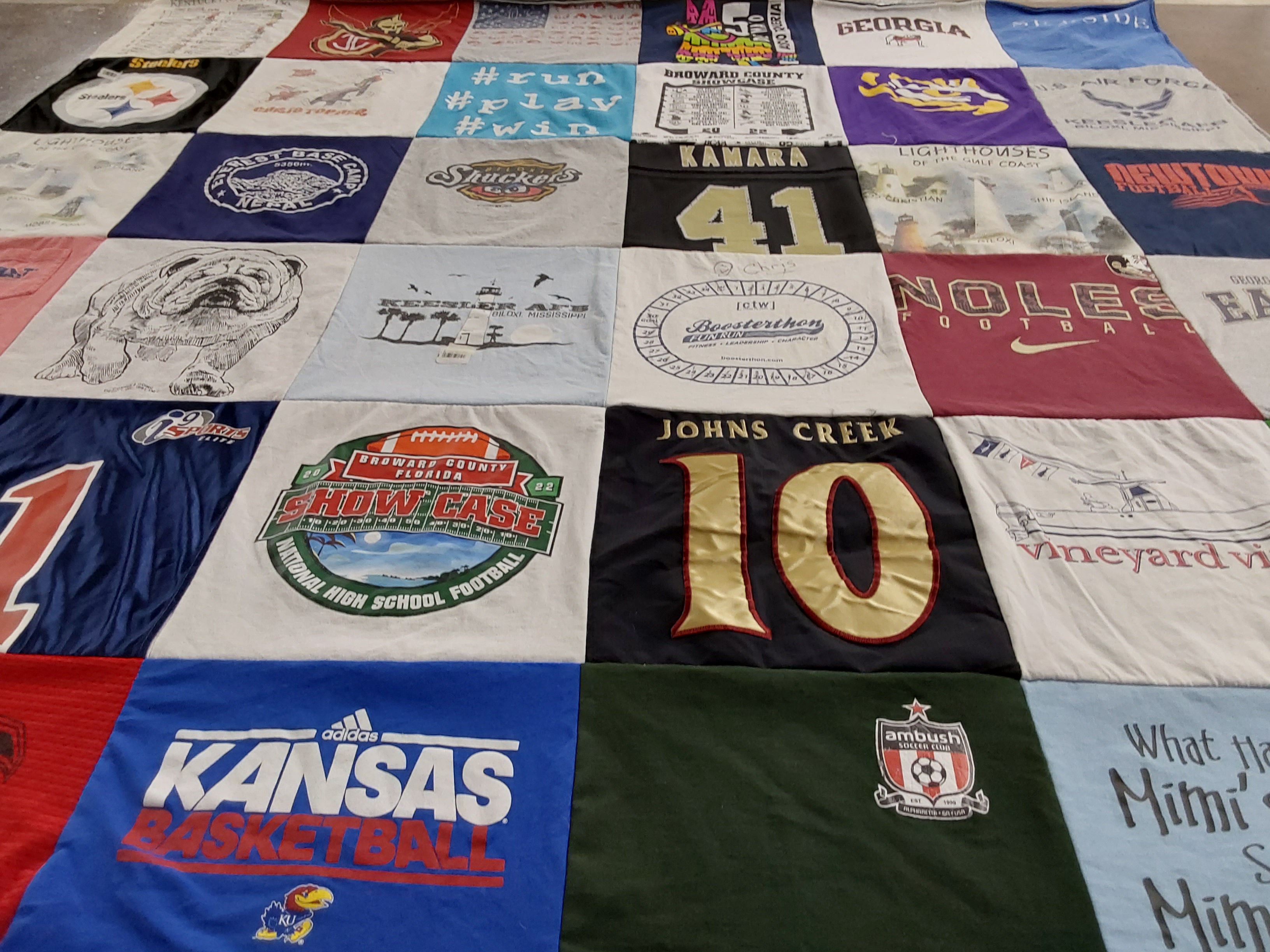 T-shirt quilt featuring kansas basketball, noles football by Terri from GA
