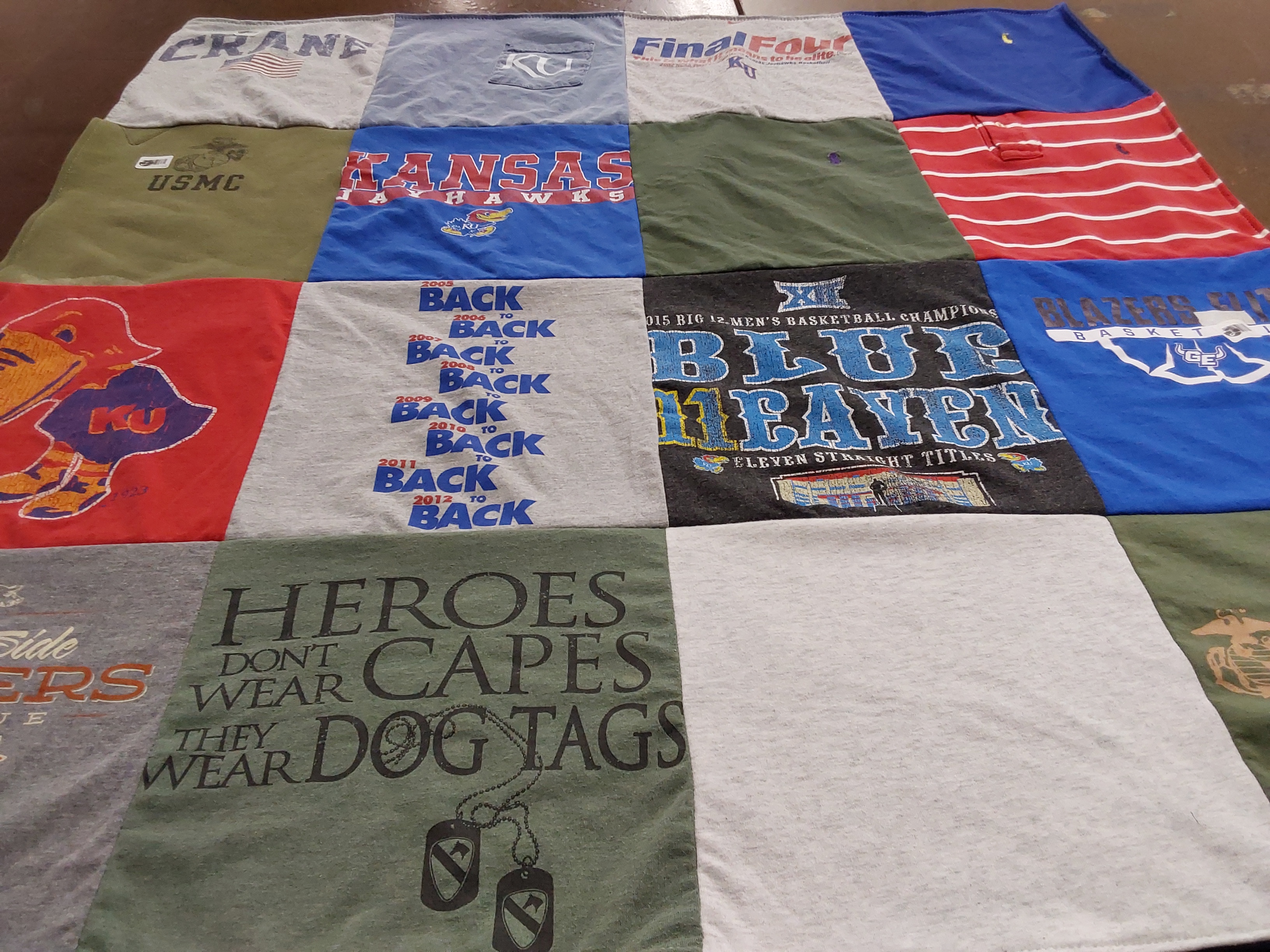 T-shirt quilt featuring kansas hawks by Jeryl from KS
