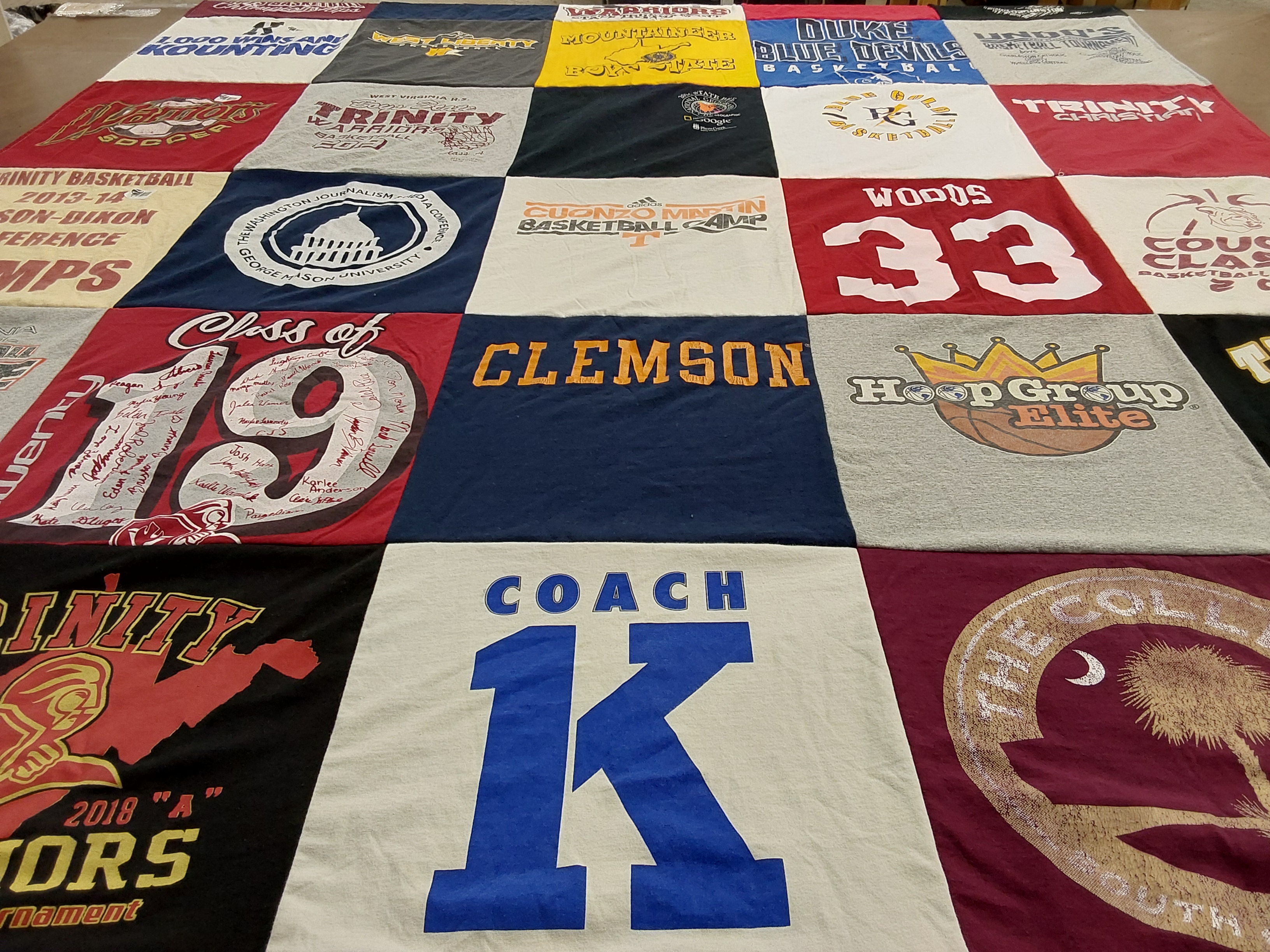 T-shirt quilt featuring clemson university basketball, duke blue devils basketball by Kerry from WV
