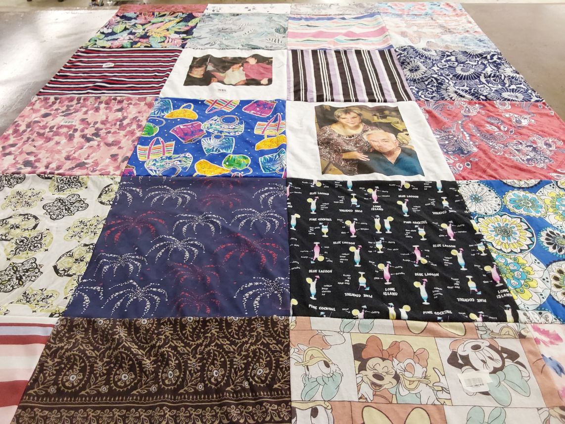 T-shirt quilt with beach, travel themes by Angela from NY