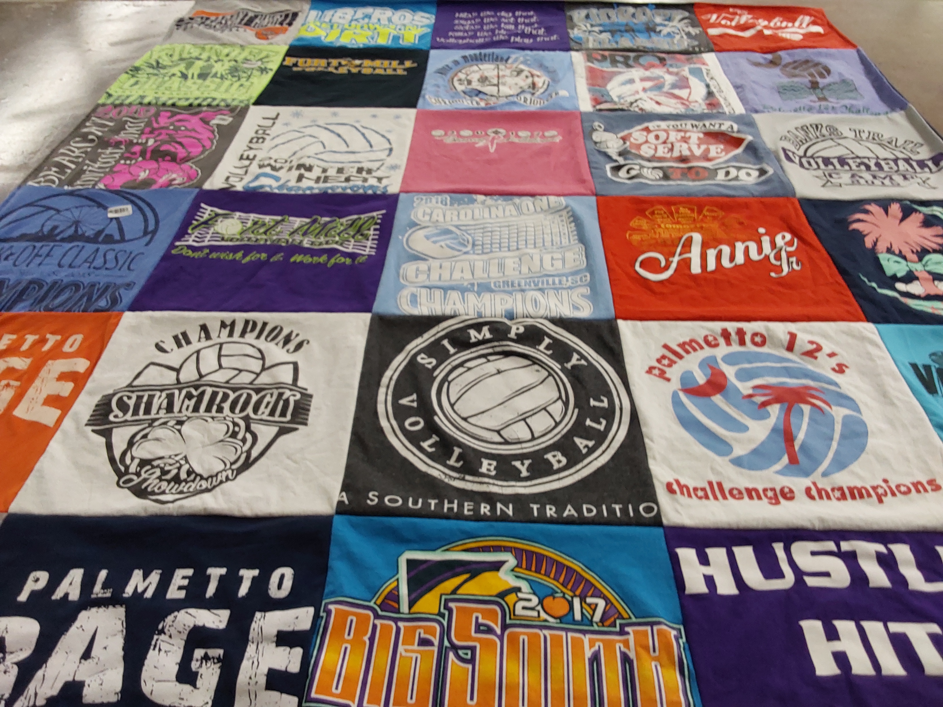 T-shirt quilt with volleyball, sports themes by Jeannine from SC