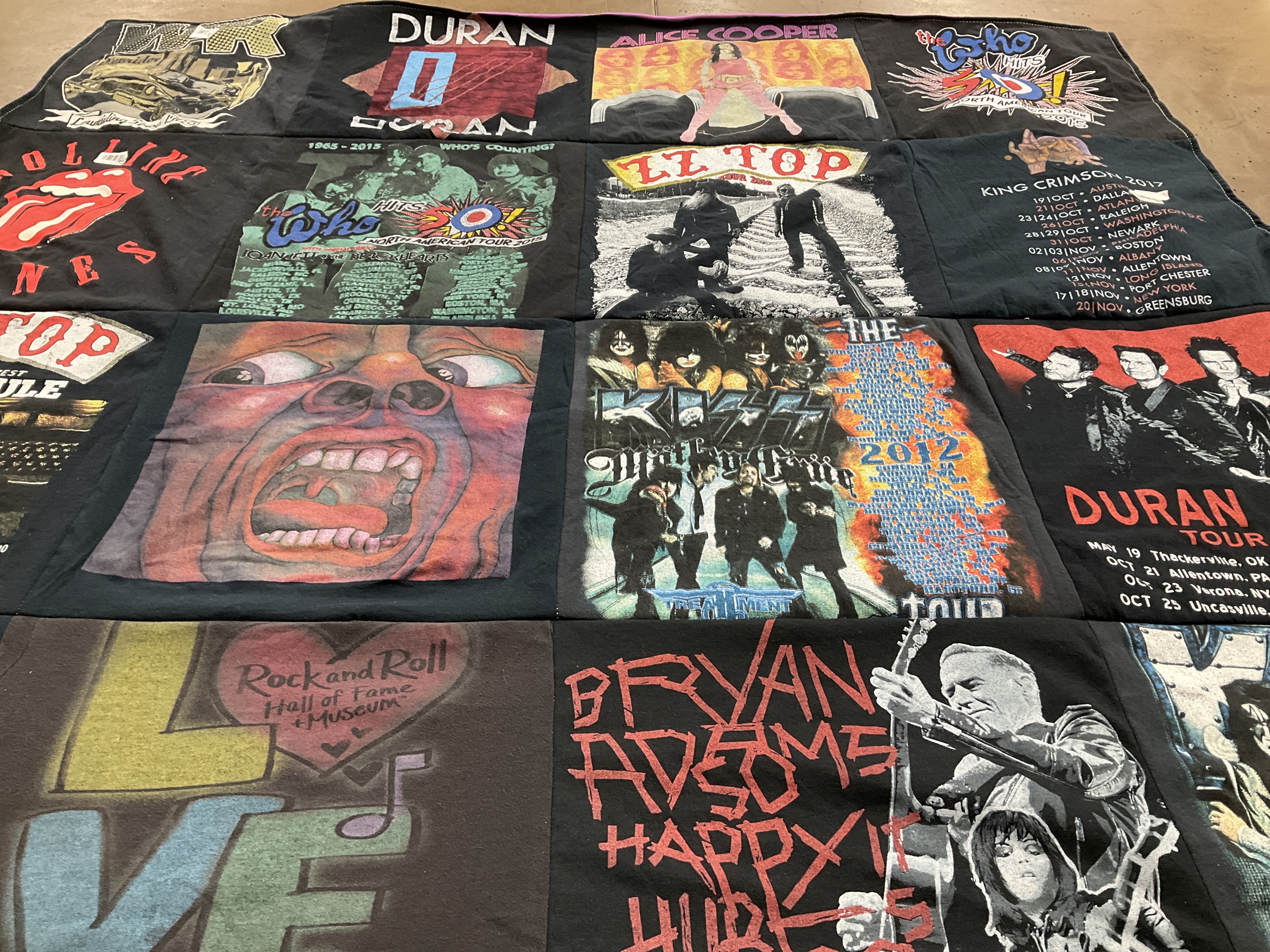 T-shirt quilt with music, rock themes by JoAnn from NY