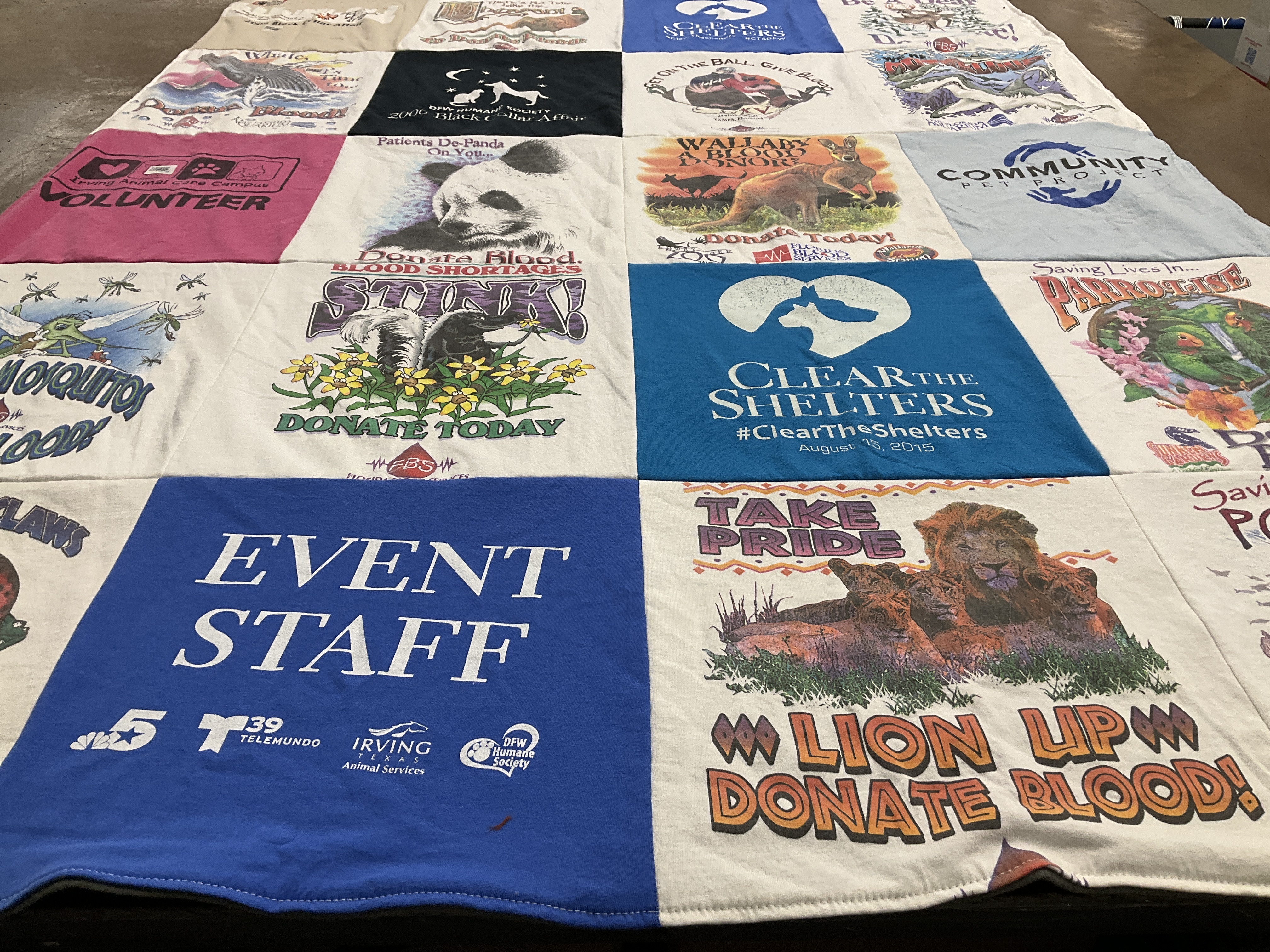 T-shirt quilt with animal welfare, community service themes by Rebekah from FL