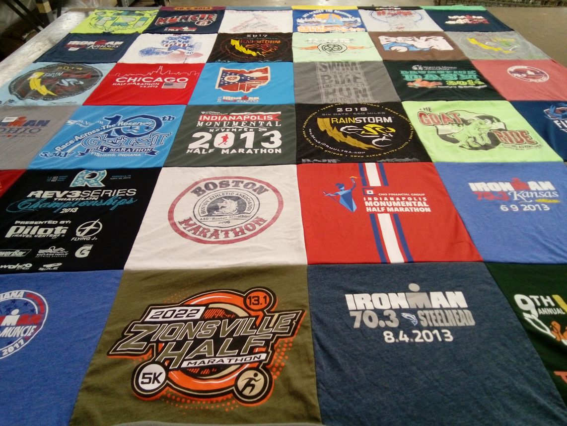T-shirt quilt with running, marathons themes by Nicole from IN