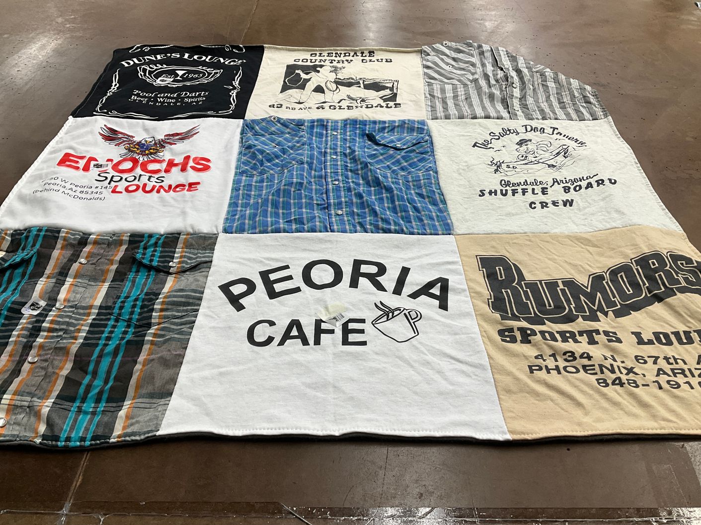 T-shirt quilt with sports, dining themes by Jacinda from AZ