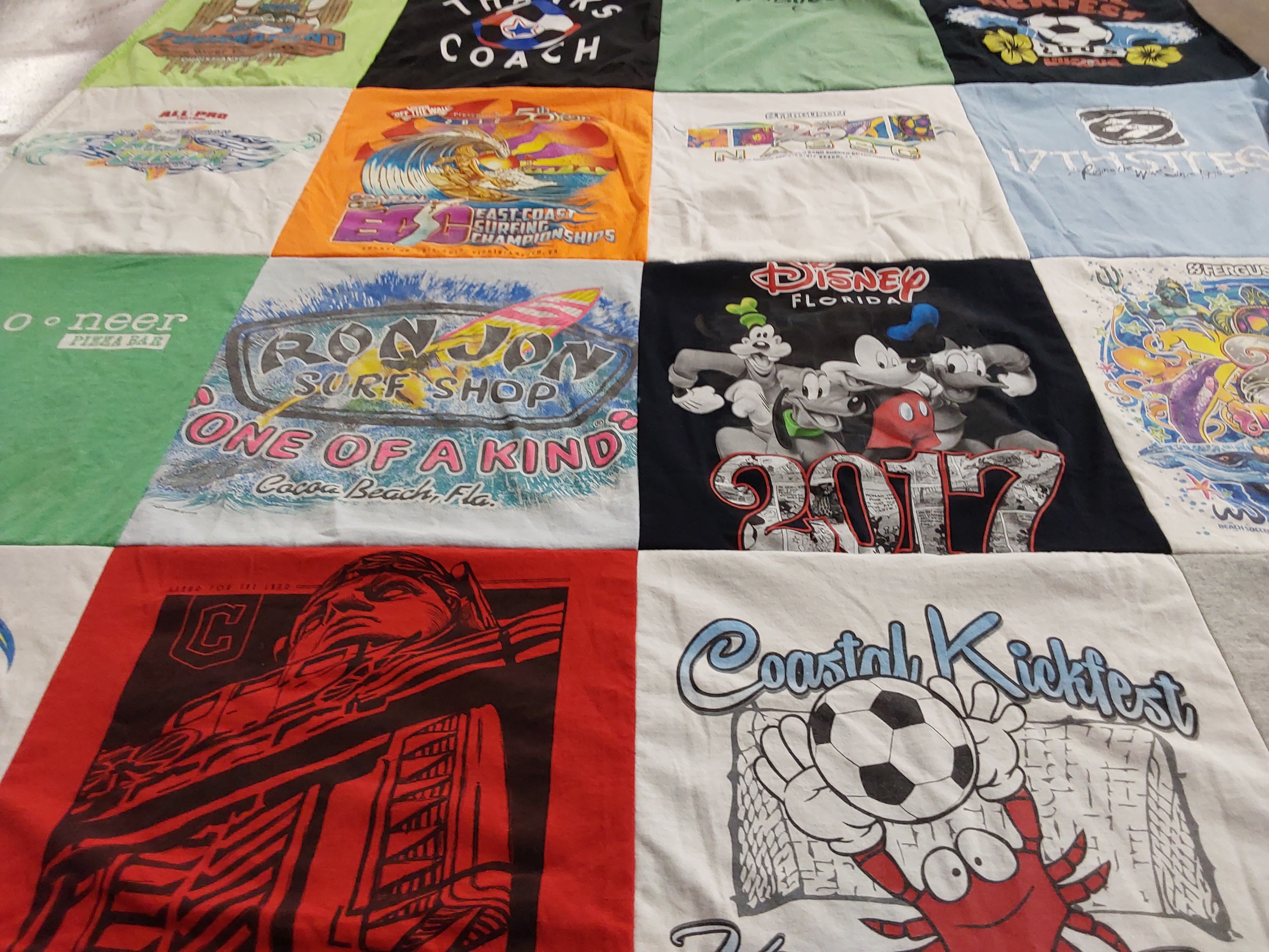 T-shirt quilt with surfing, disney themes by Shane from VA