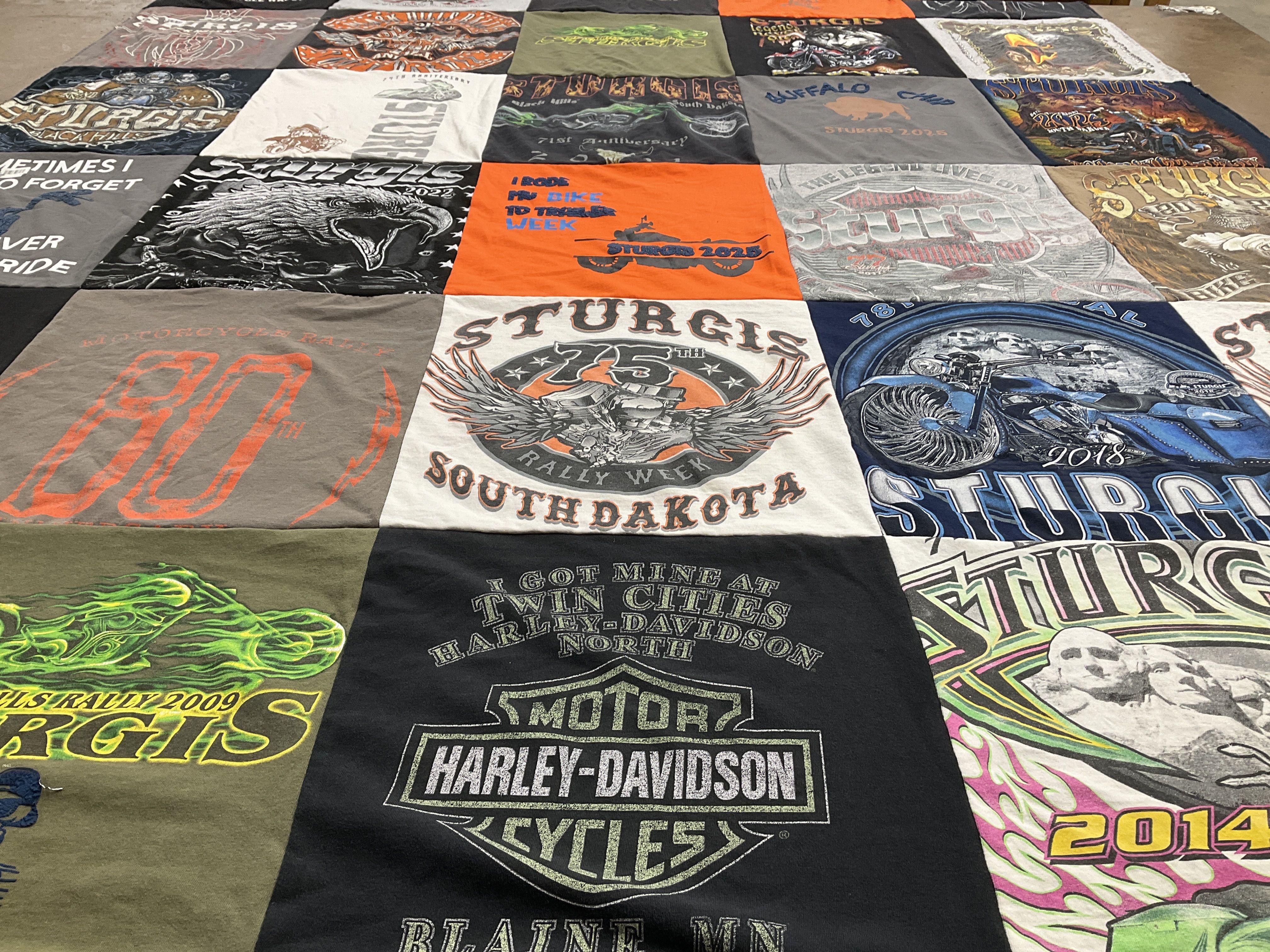 T-shirt quilt with motorcycles, rallies themes by Rhonda from MN