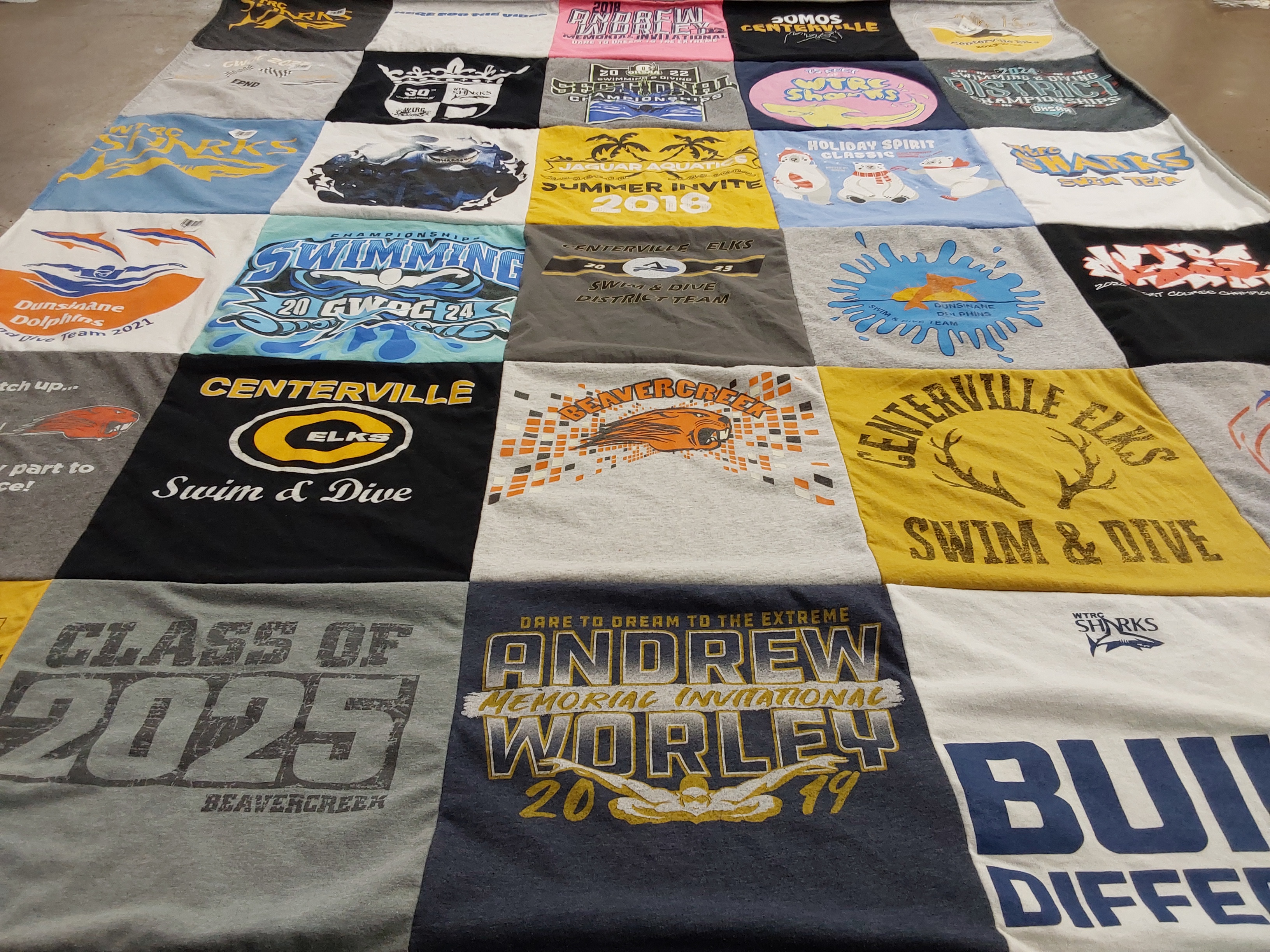 T-shirt quilt featuring beavercreek swim team, centerville elks swim & dive by Amy from OH