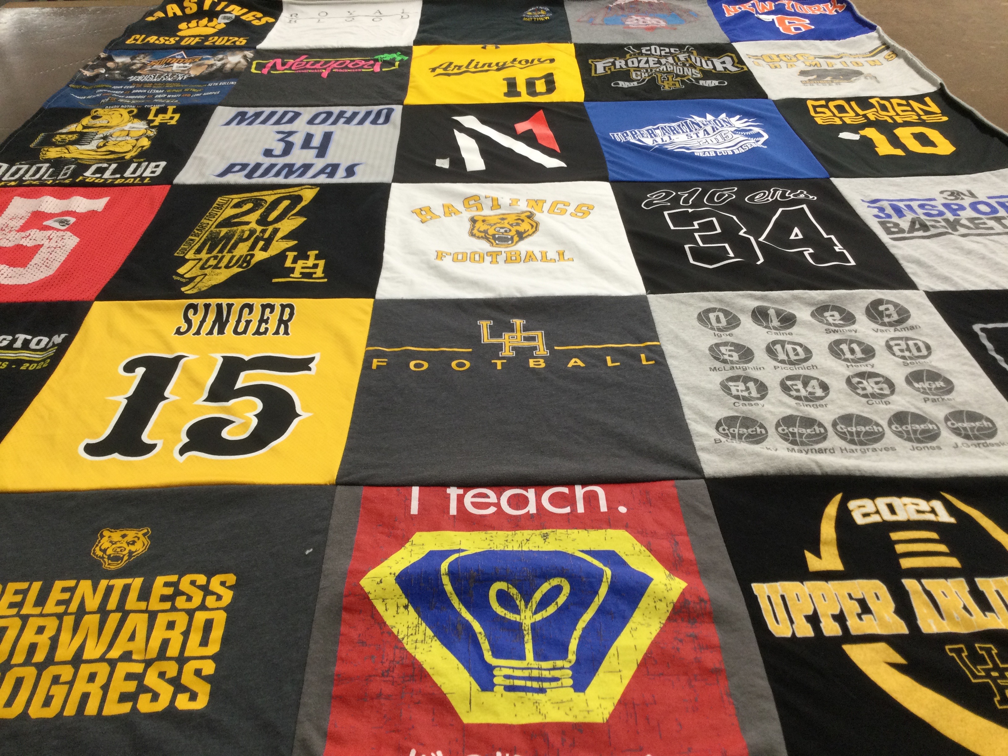 T-shirt quilt featuring hastings football, upper arlington football by Rebecca from OH