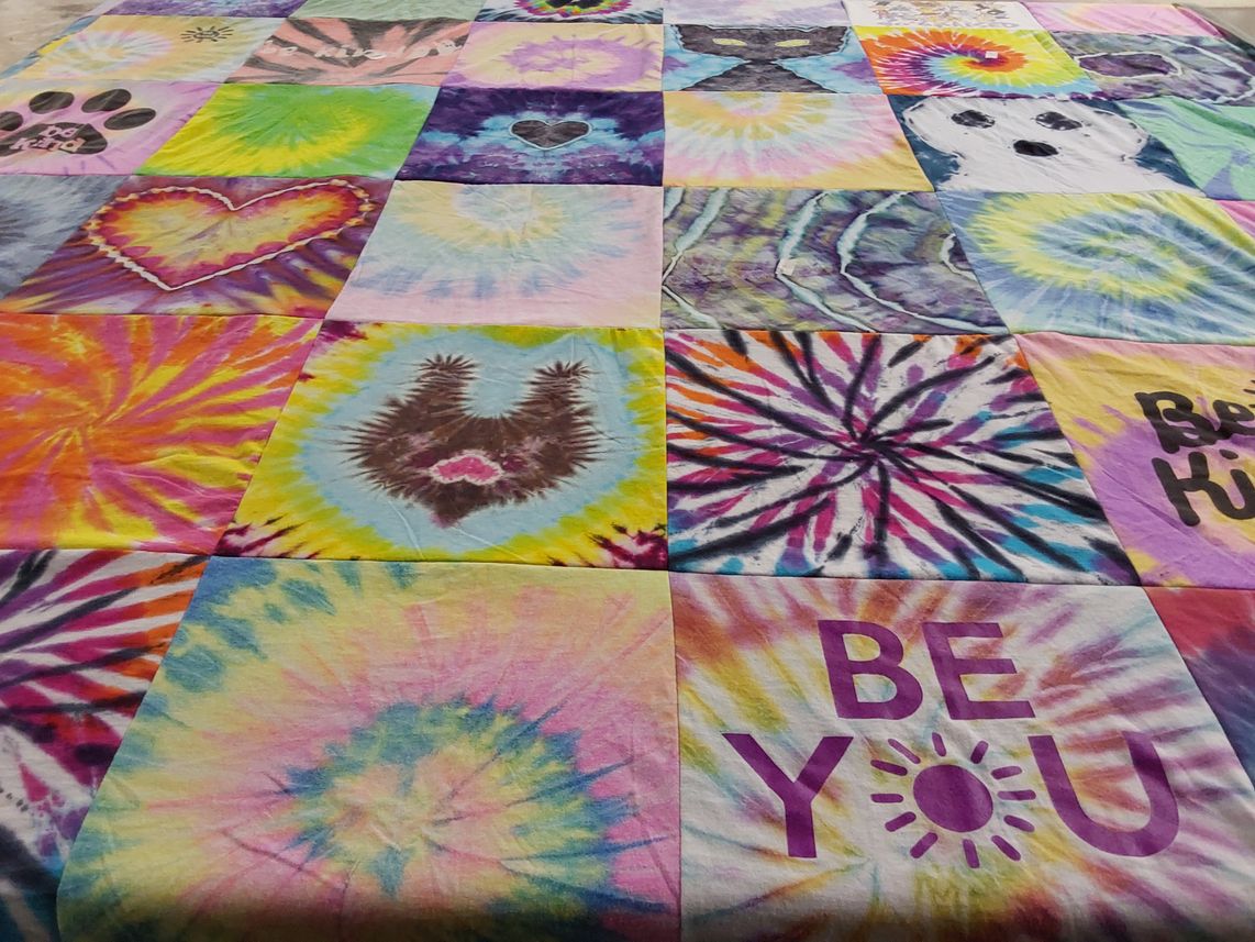 T-shirt quilt with animals, tie dye themes by Casey from NC