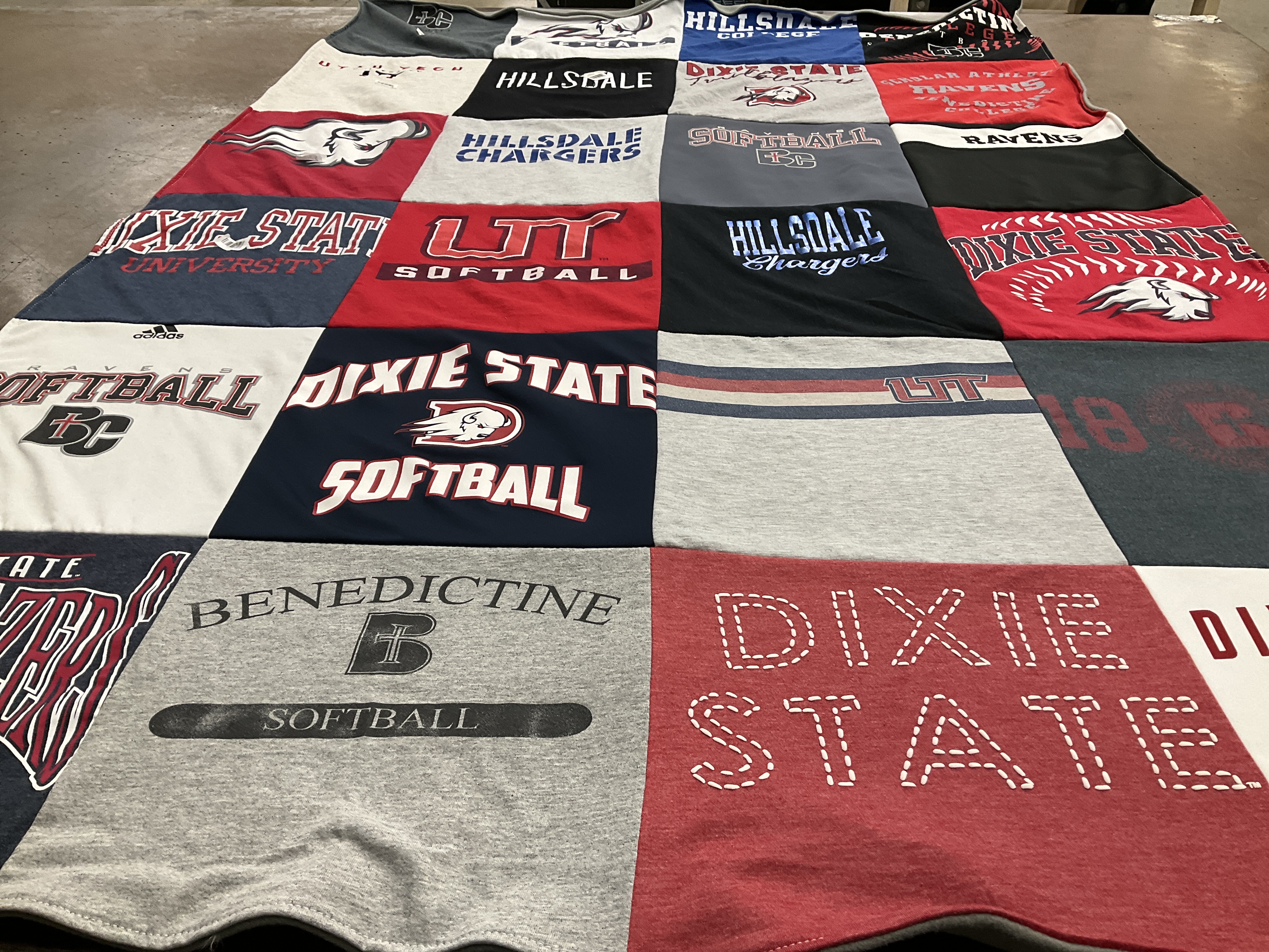T-shirt quilt featuring dixie state softball, benedictine softball by Megan from CO