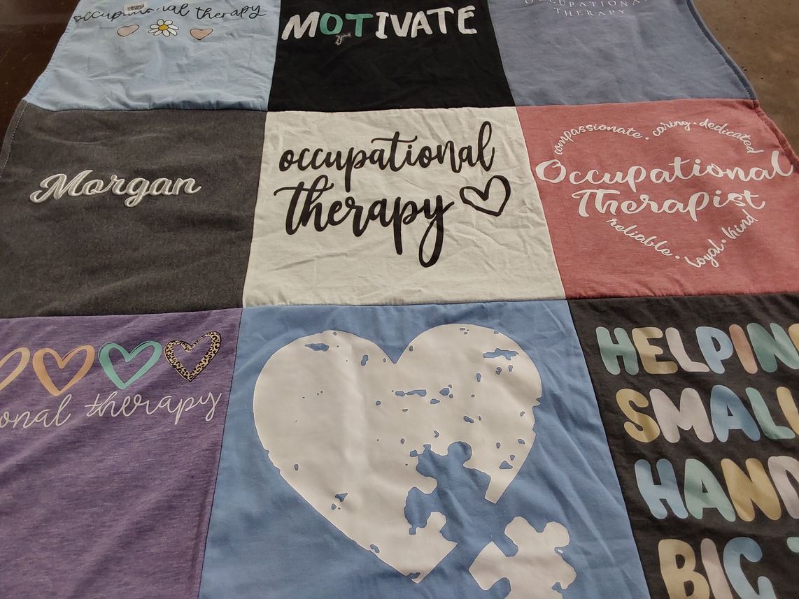 T-shirt quilt with occupational therapy themes by paige from TX