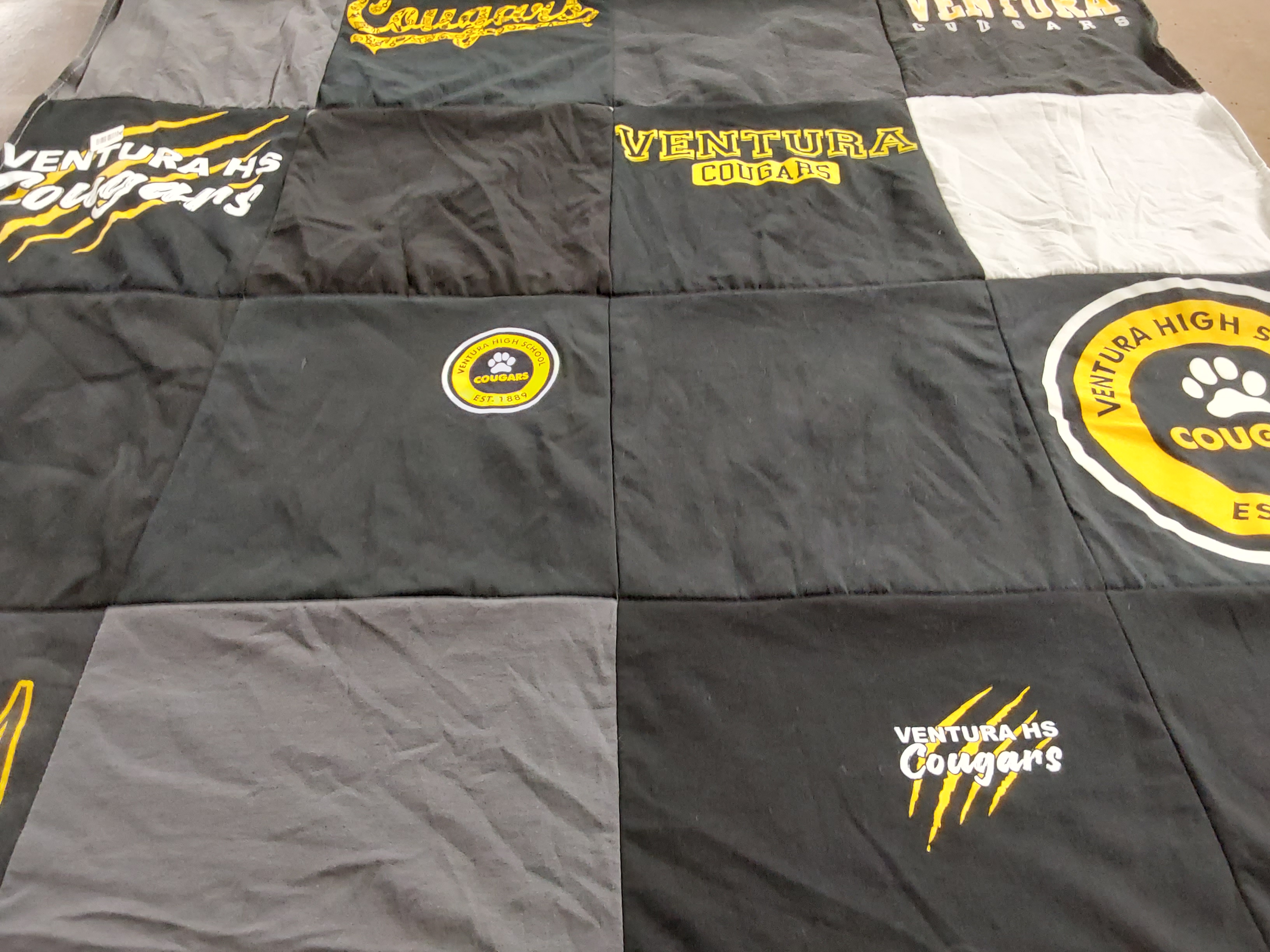 T-shirt quilt featuring ventura high school cougars by Sheila from CA