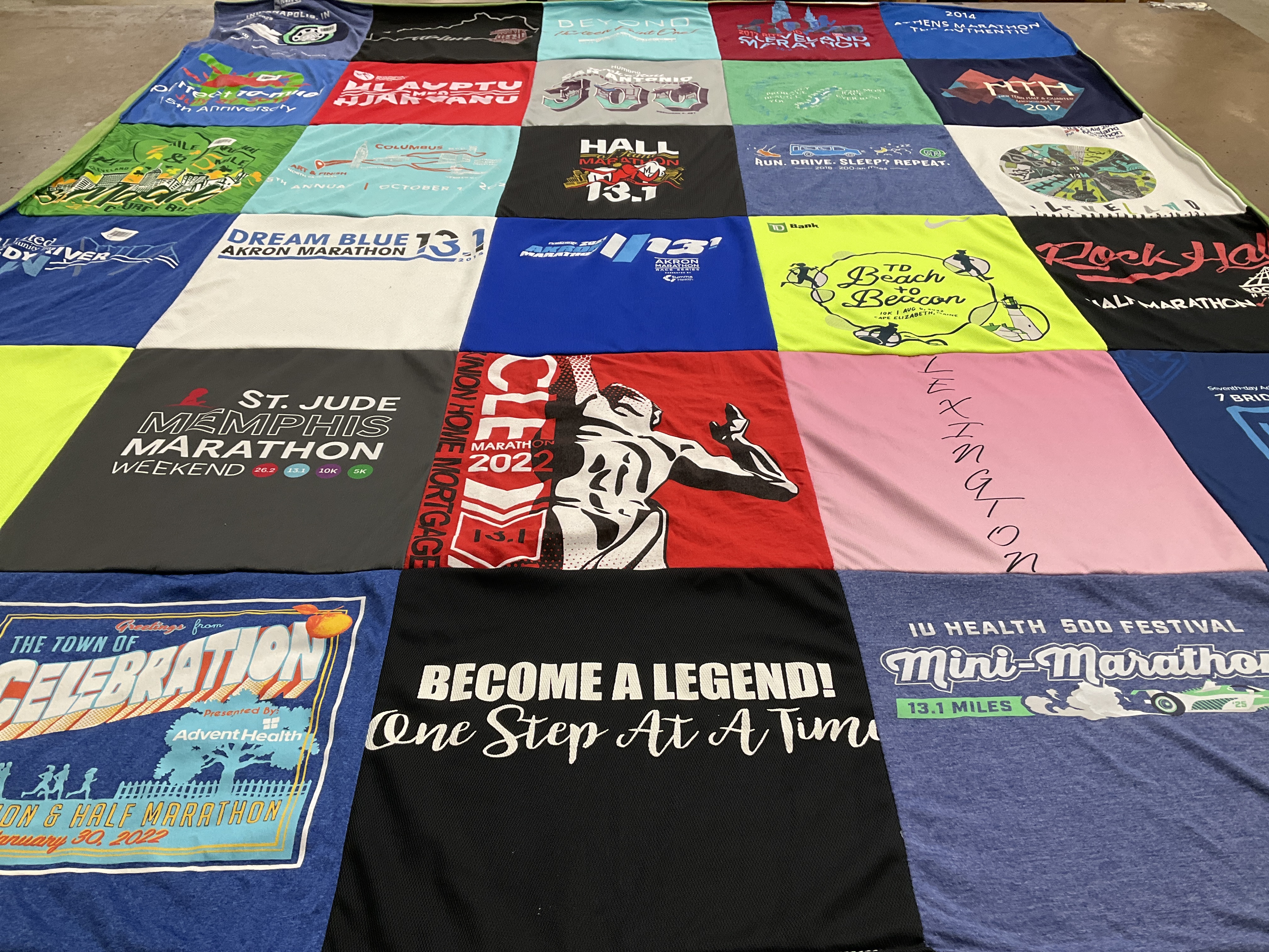 T-shirt quilt with running, marathons themes by Christine from OH