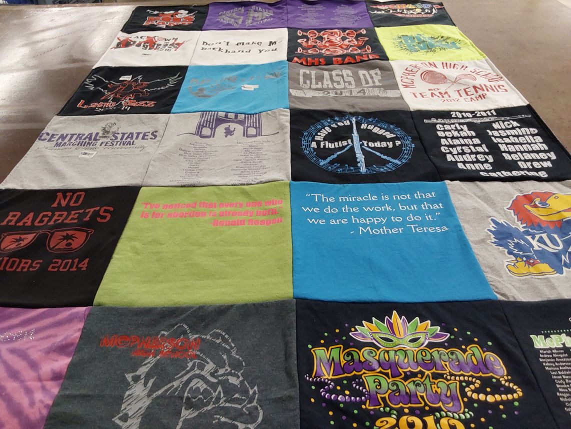 T-shirt quilt from mcpherson high school, lawrence high school by Mary from KS