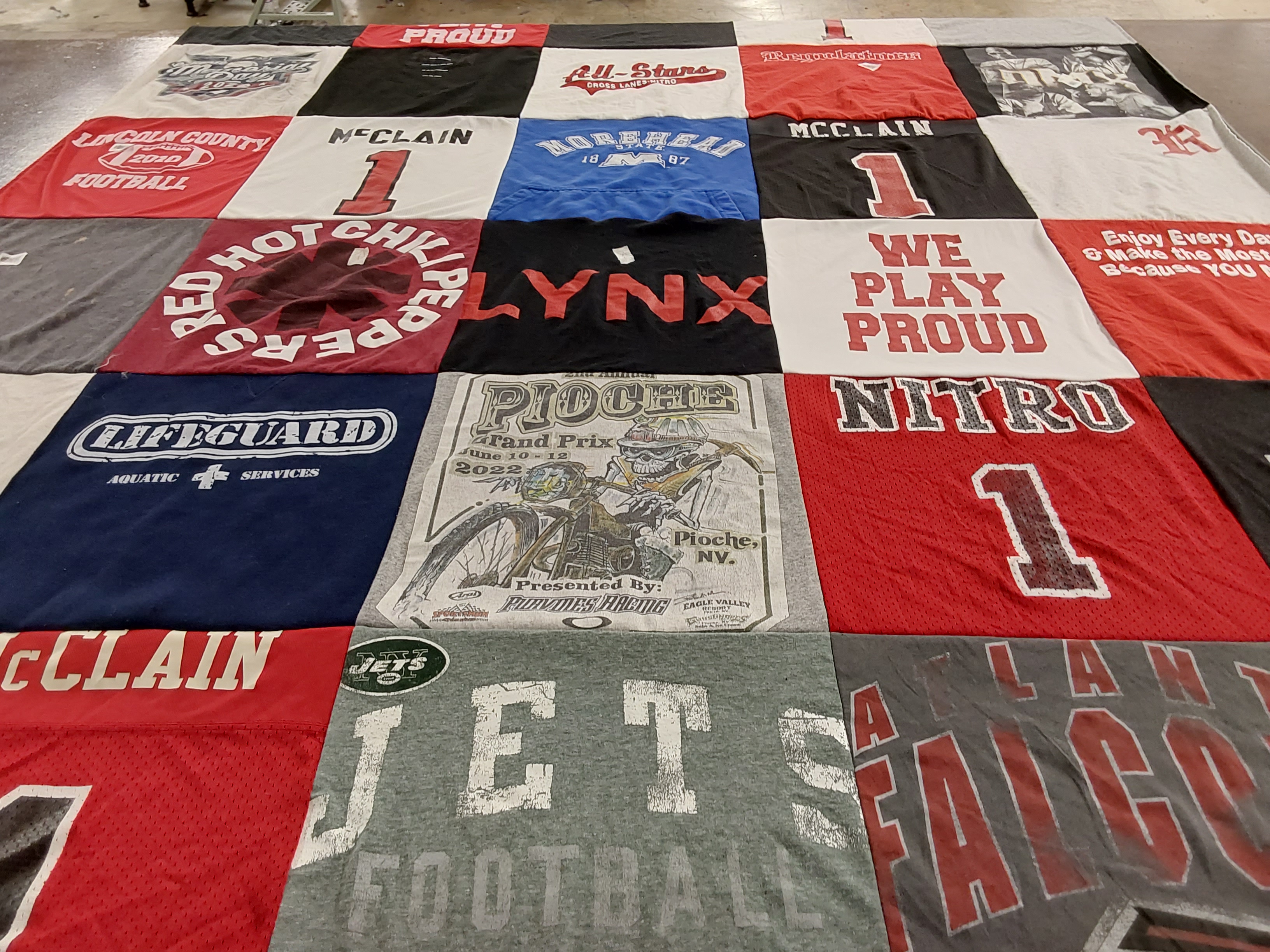 T-shirt quilt featuring atlanta falcons, jets football by Lorinda sue from WV